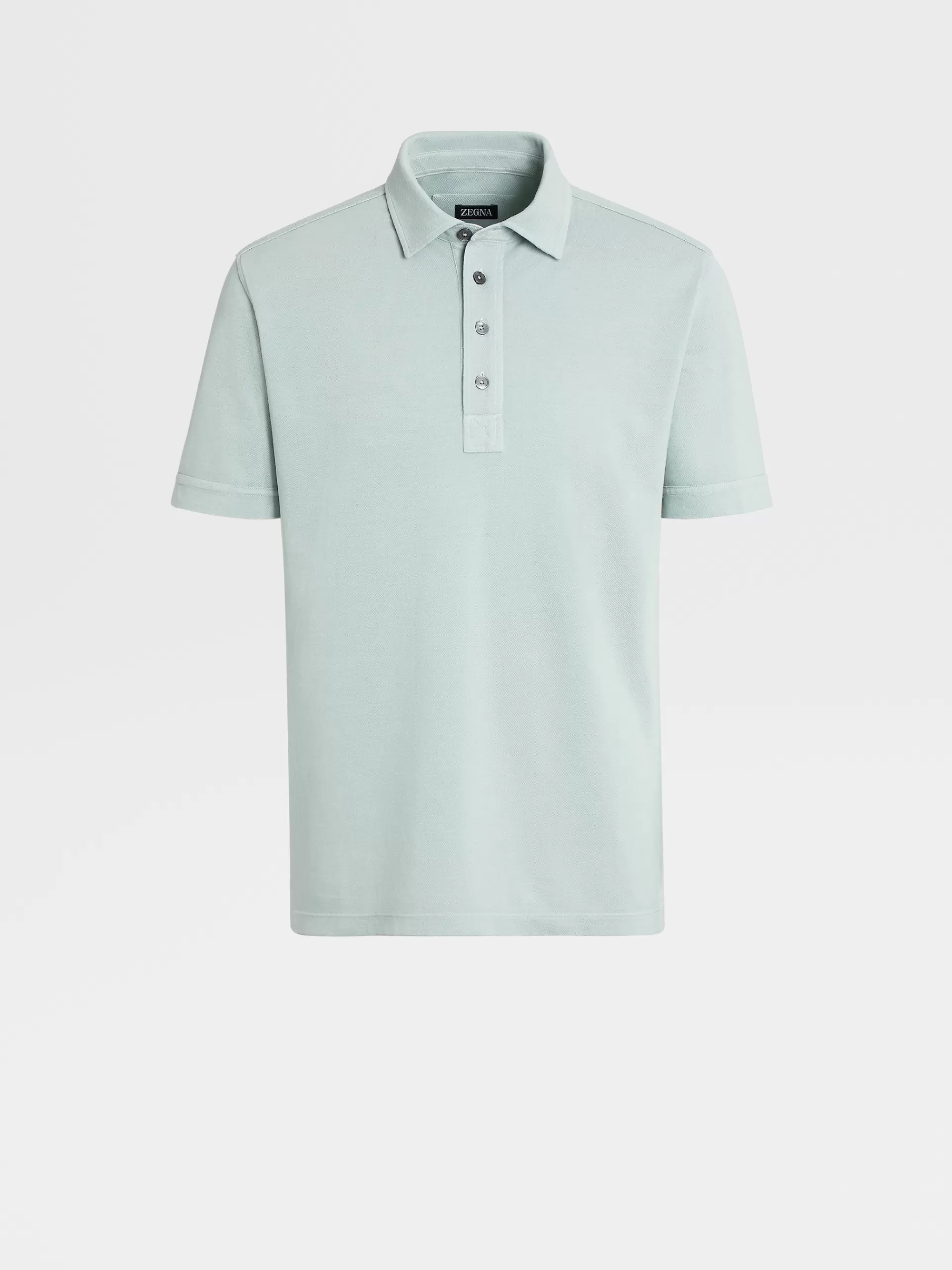 Shop ZEGNA Polo Manches Courtes En Coton Et Soie Vert D'Eau