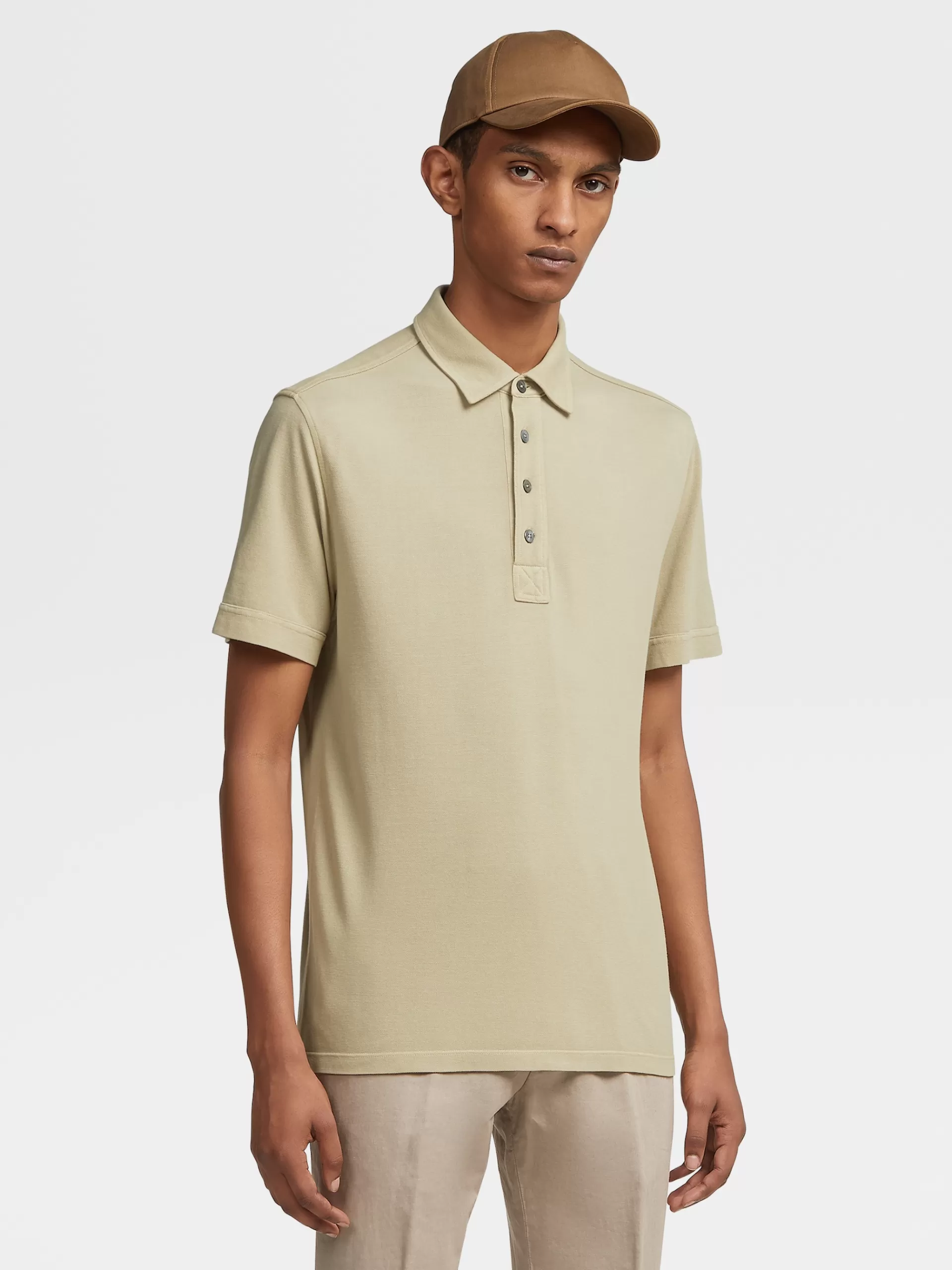 Cheap ZEGNA Polo Manches Courtes En Coton Et Soie Vert Kaki Clair