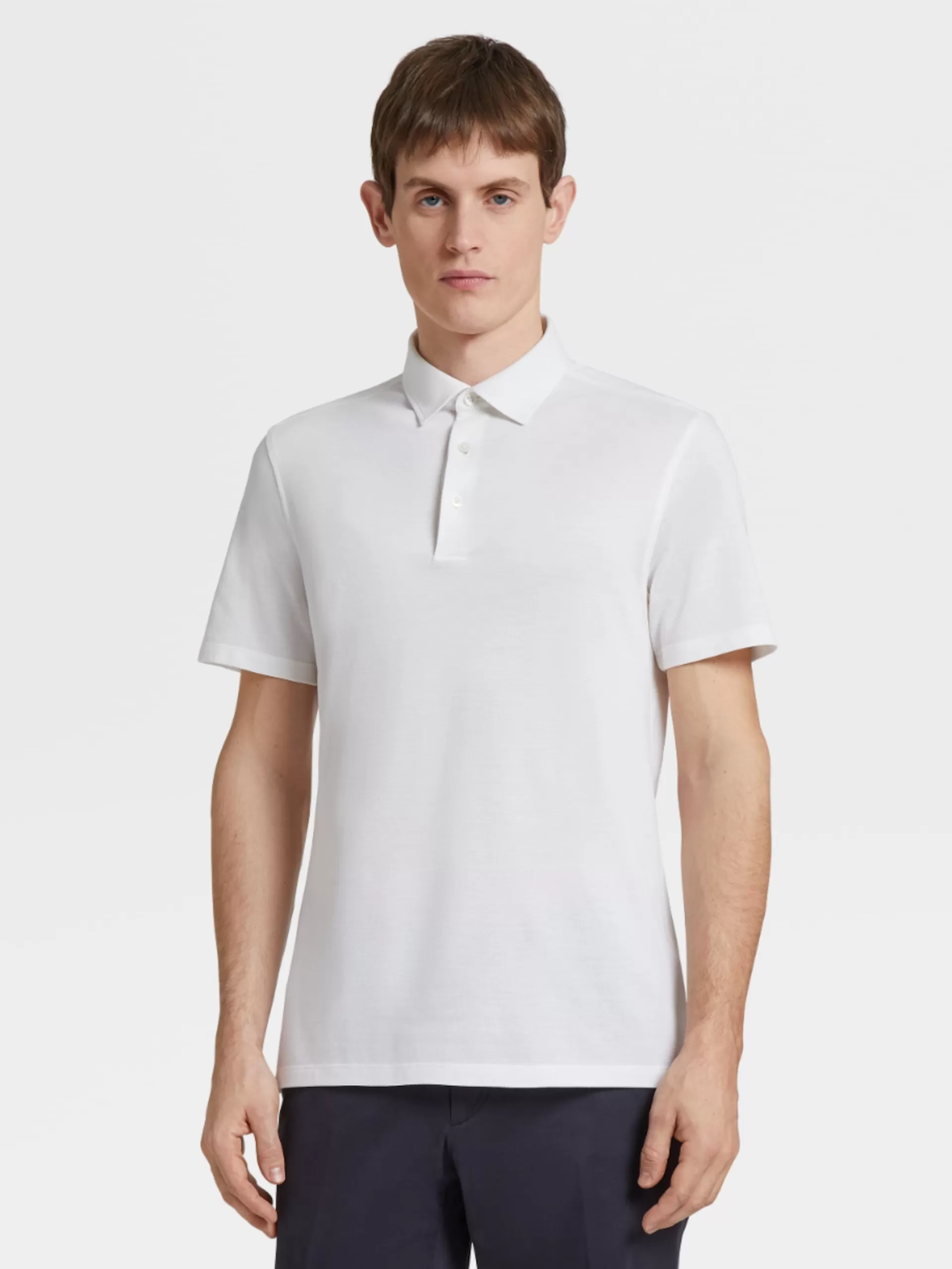 Discount ZEGNA Polo Manches Courtes En Coton Et Soie Blanc