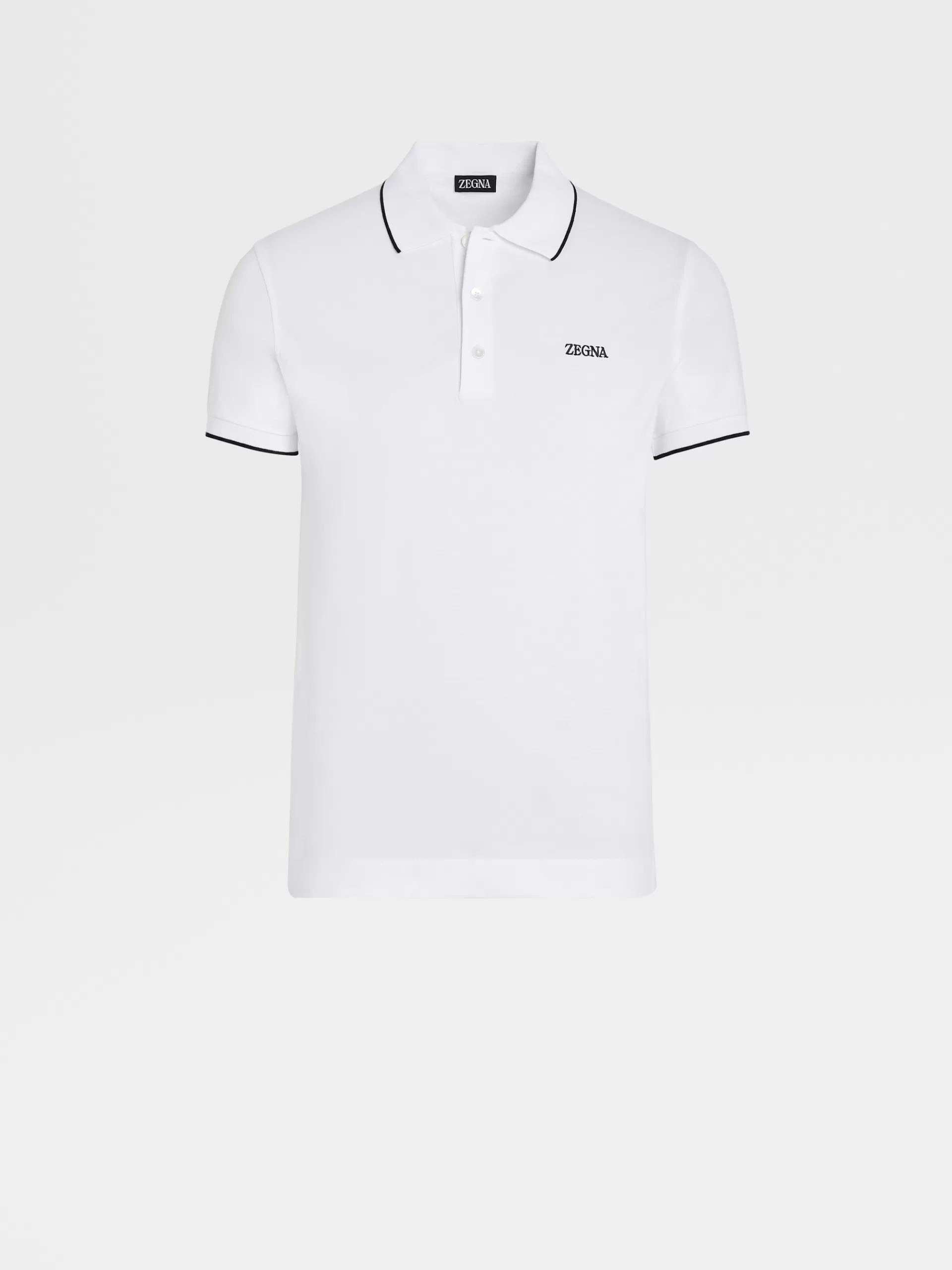 New ZEGNA Polo Manches Courtes En Coton Extensible Blanc