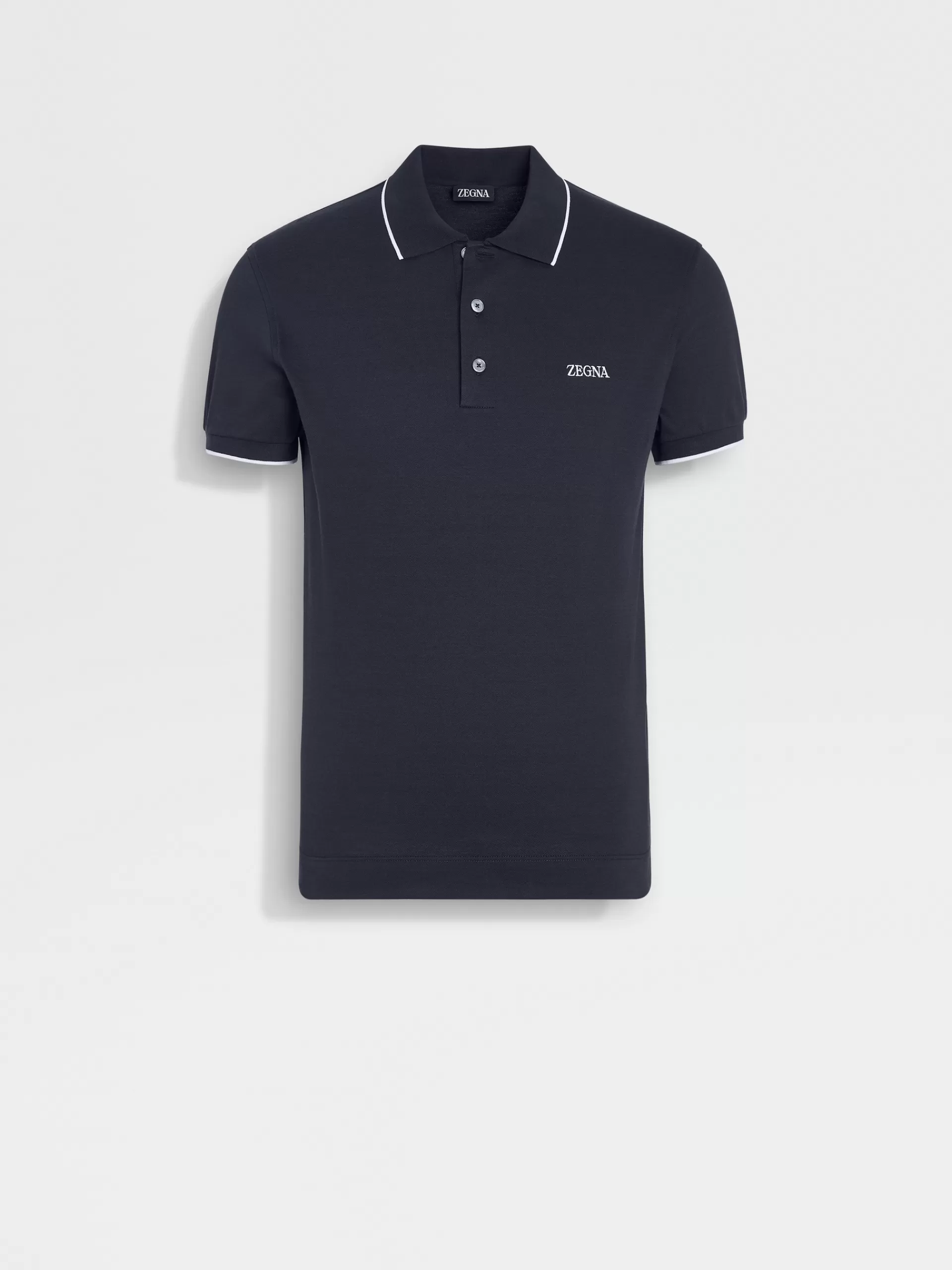 Clearance ZEGNA Polo Manches Courtes En Coton Extensible Bleu Marine