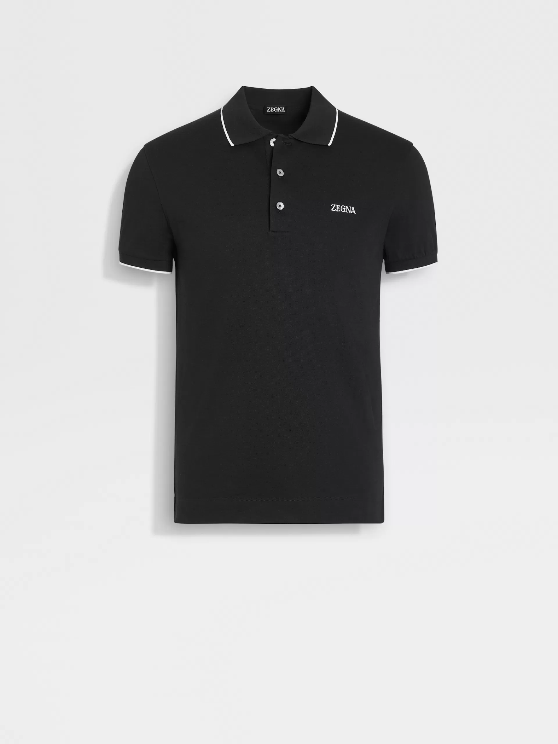 New ZEGNA Polo Manches Courtes En Coton Extensible Noir