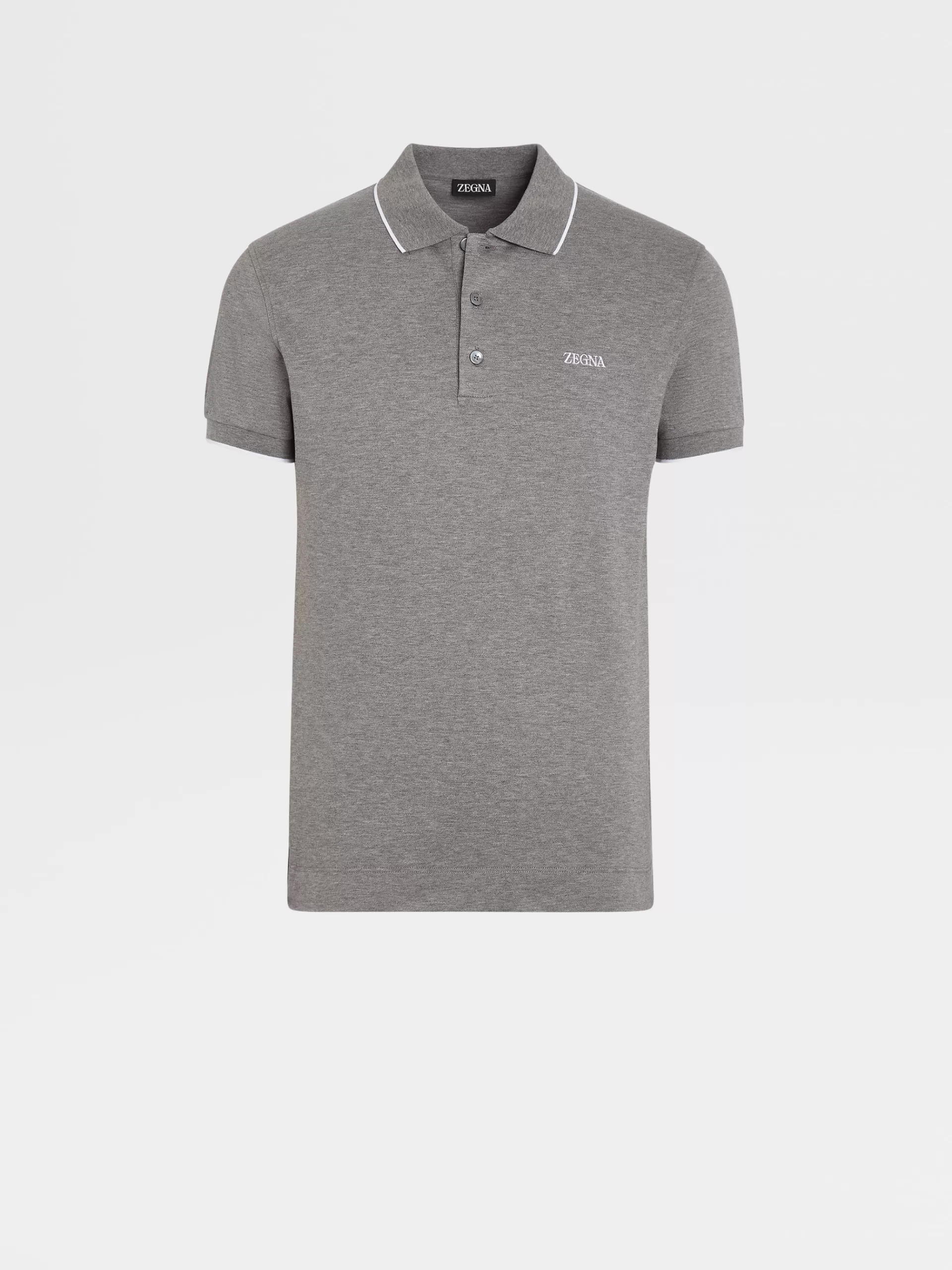 Fashion ZEGNA Polo Manches Courtes En Coton Extensible Gris Chine