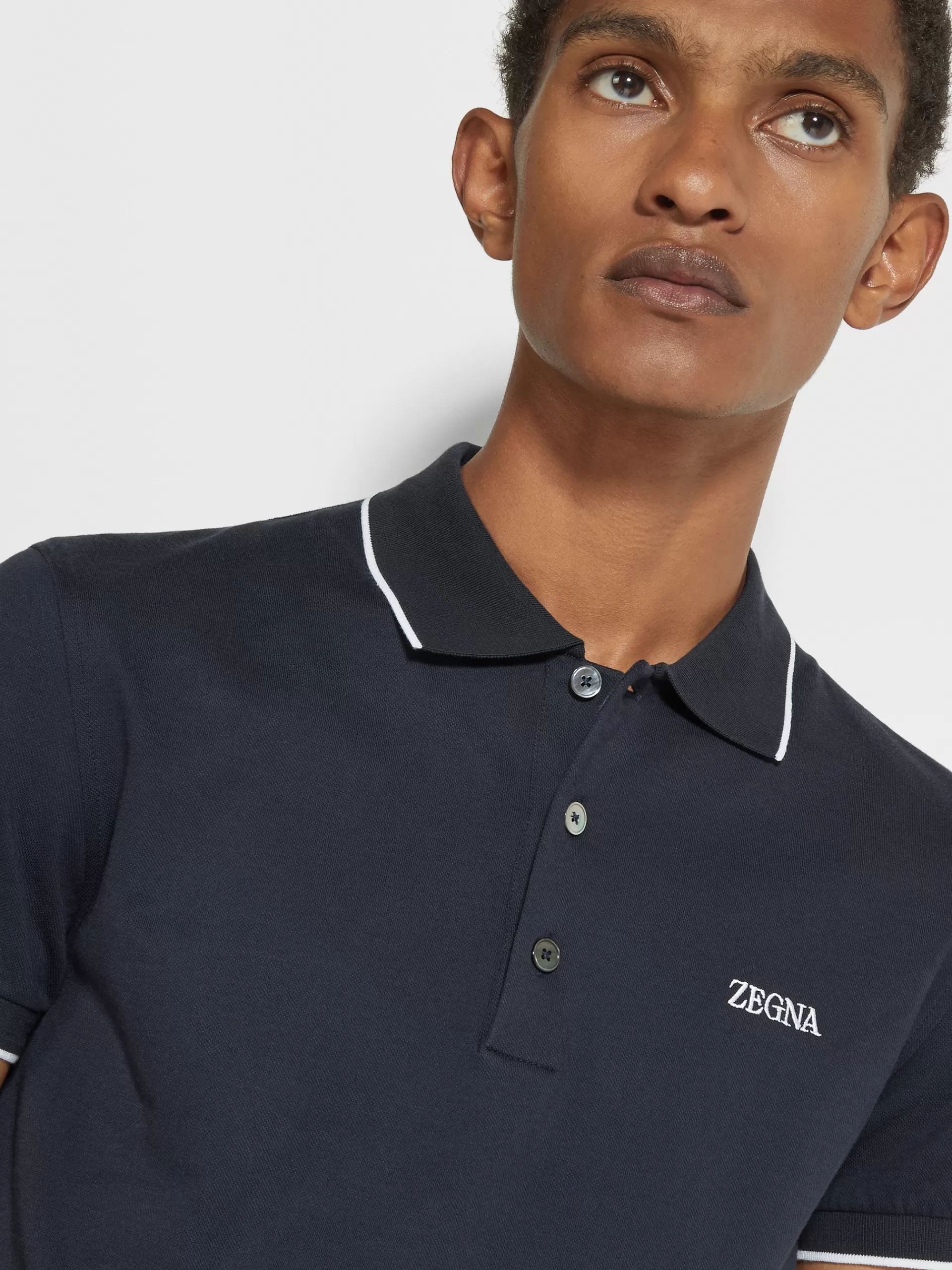 Clearance ZEGNA Polo Manches Courtes En Coton Extensible Bleu Marine