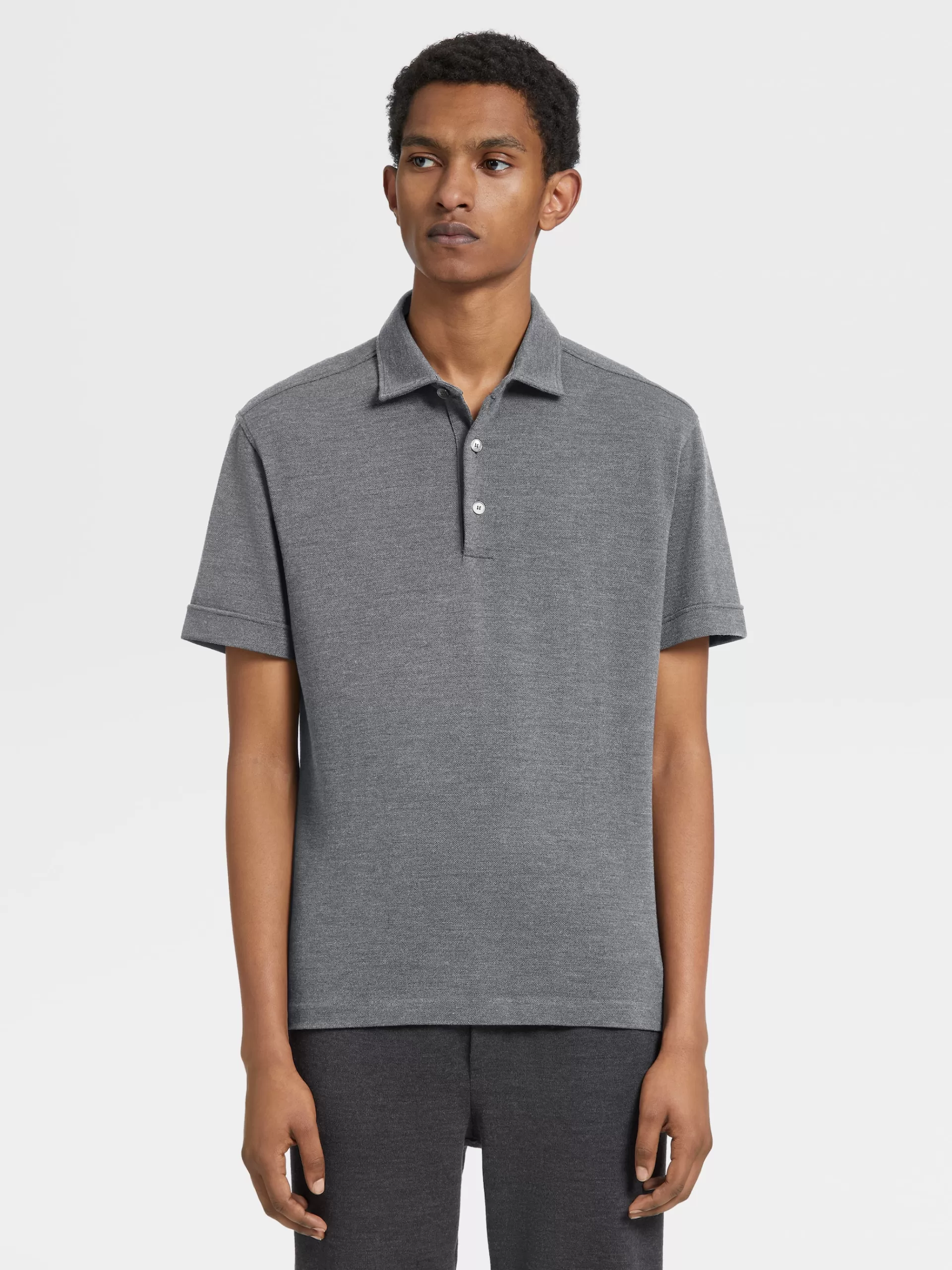 Online ZEGNA Polo Manches Courtes En Laine 12Milmil12 Gris Chine