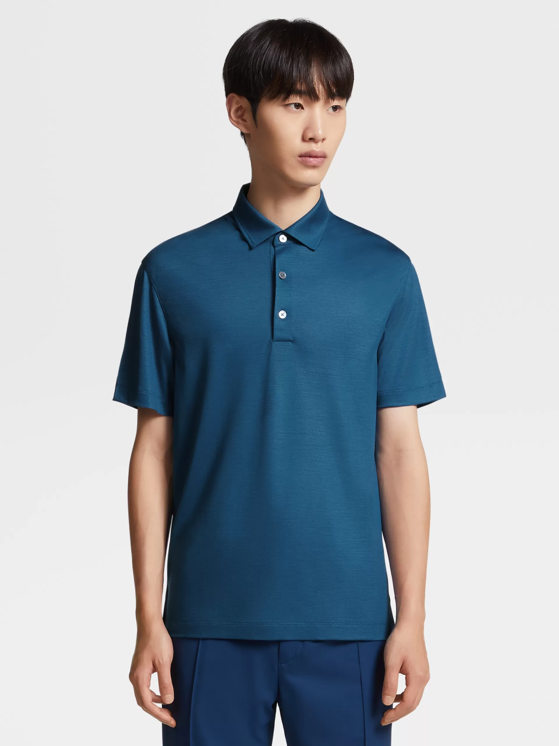 Hot ZEGNA Polo Manches Courtes En Laine High Performance™ Bleu Avio