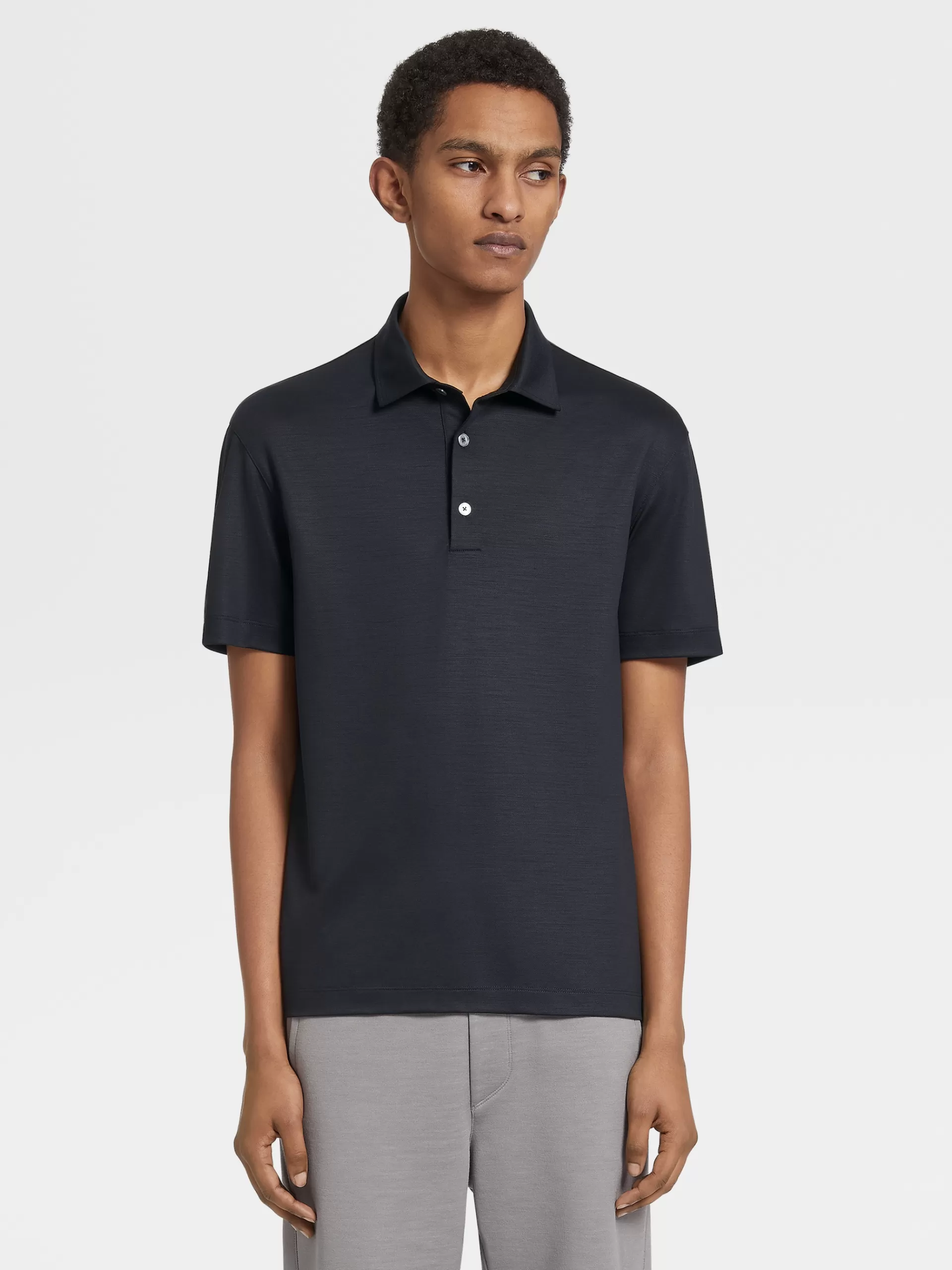 New ZEGNA Polo Manches Courtes En Laine High Performance™ Bleu Marine