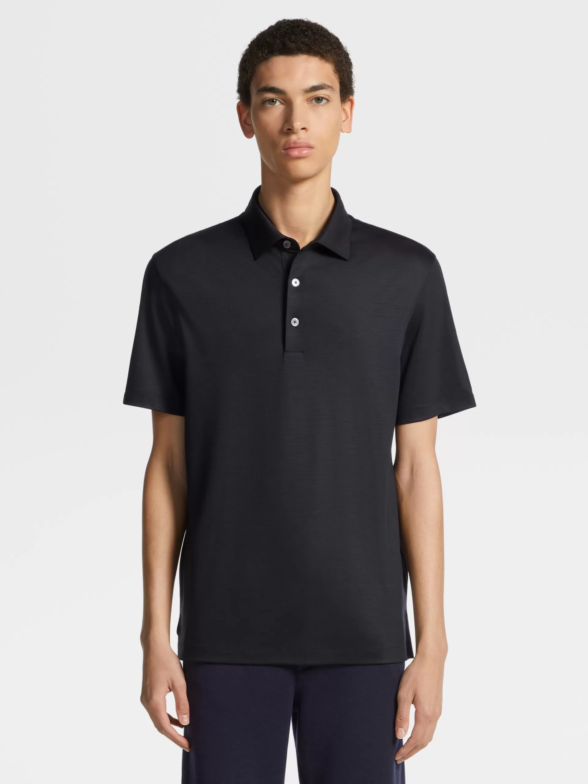 Cheap ZEGNA Polo Manches Courtes En Laine High Performance™ Bleu Marine