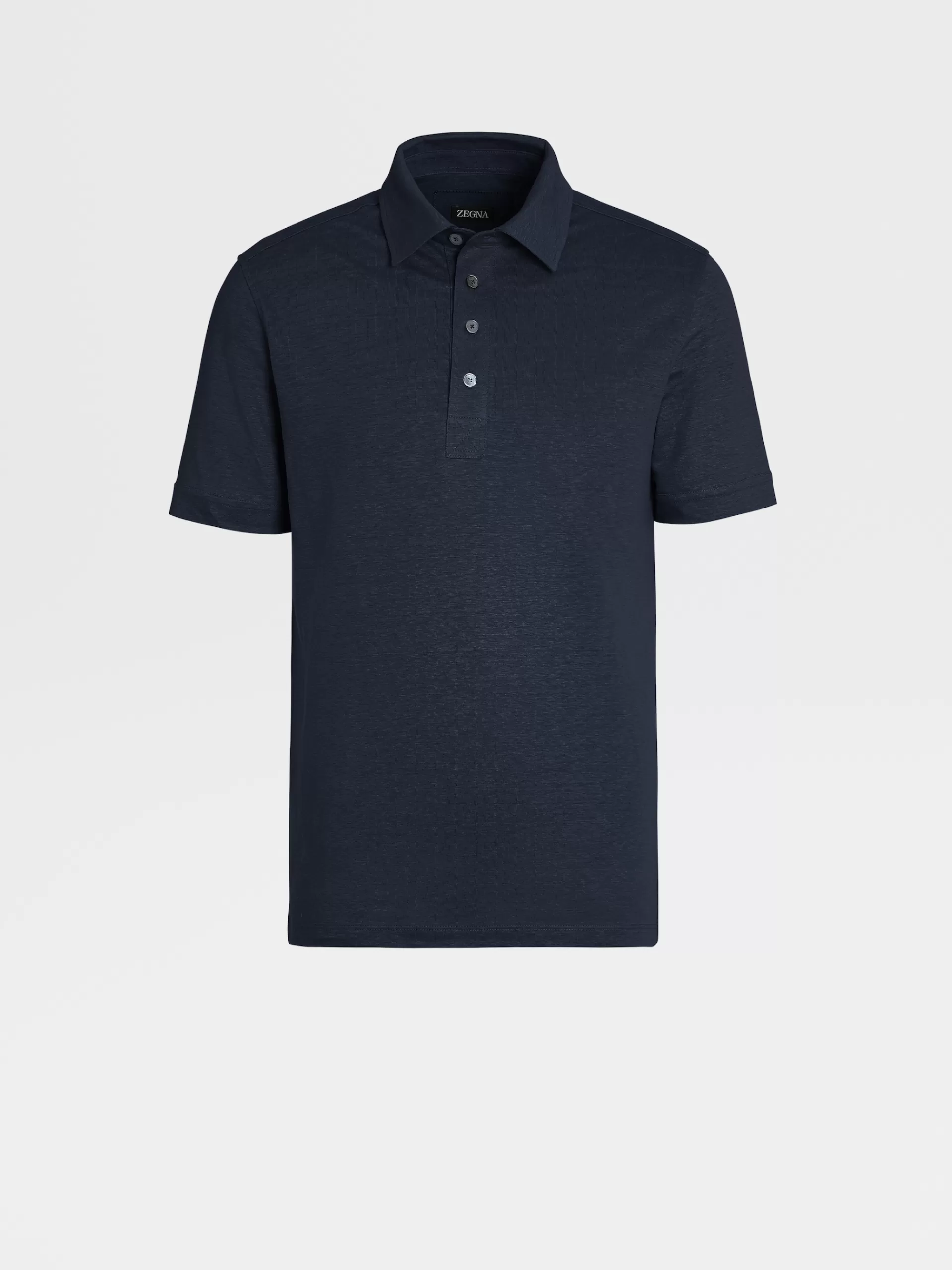 Cheap ZEGNA Polo Manches Courtes En Lin Pur Bleu Marine