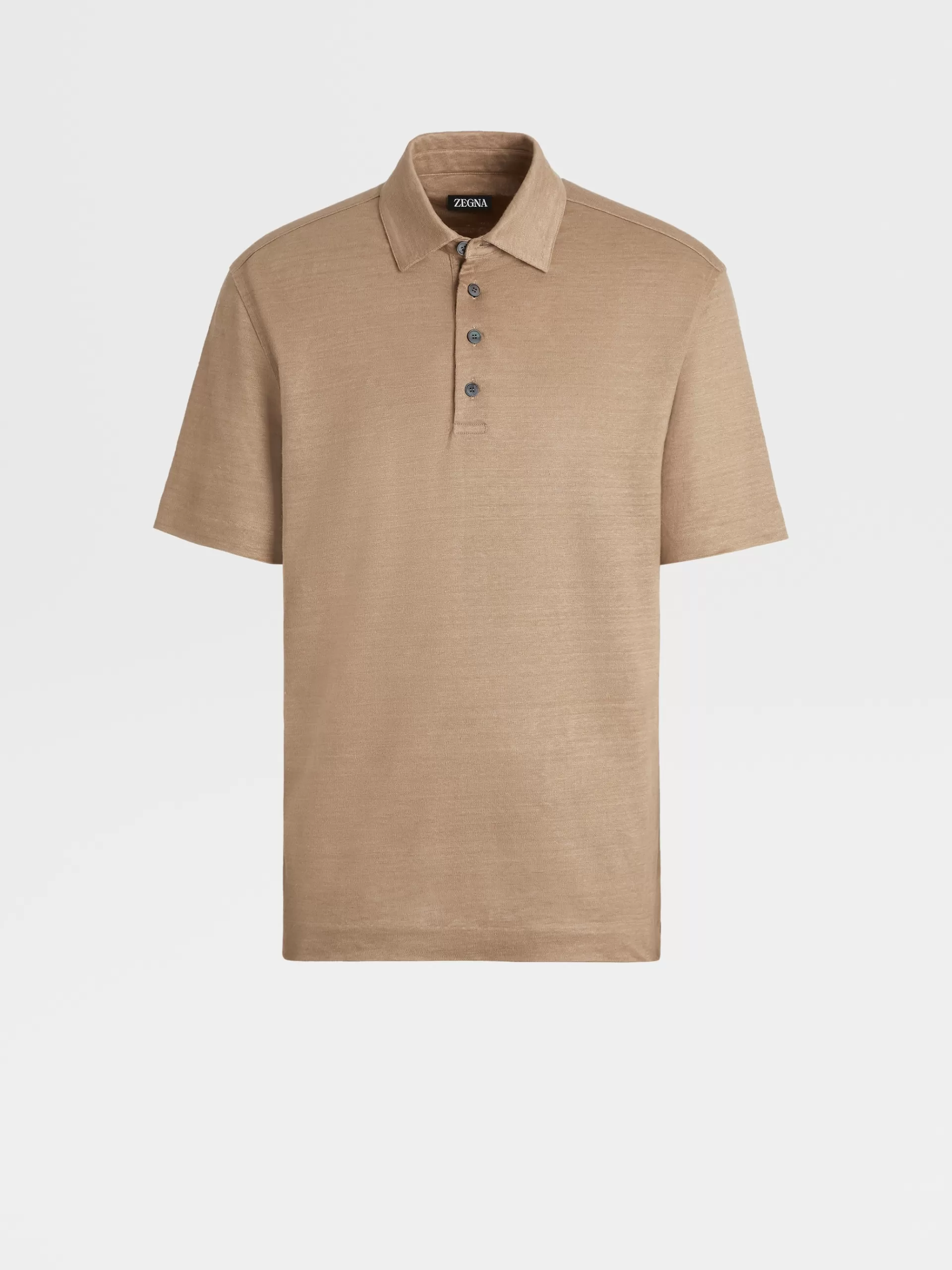 Hot ZEGNA Polo Manches Courtes En Lin Pur Camel