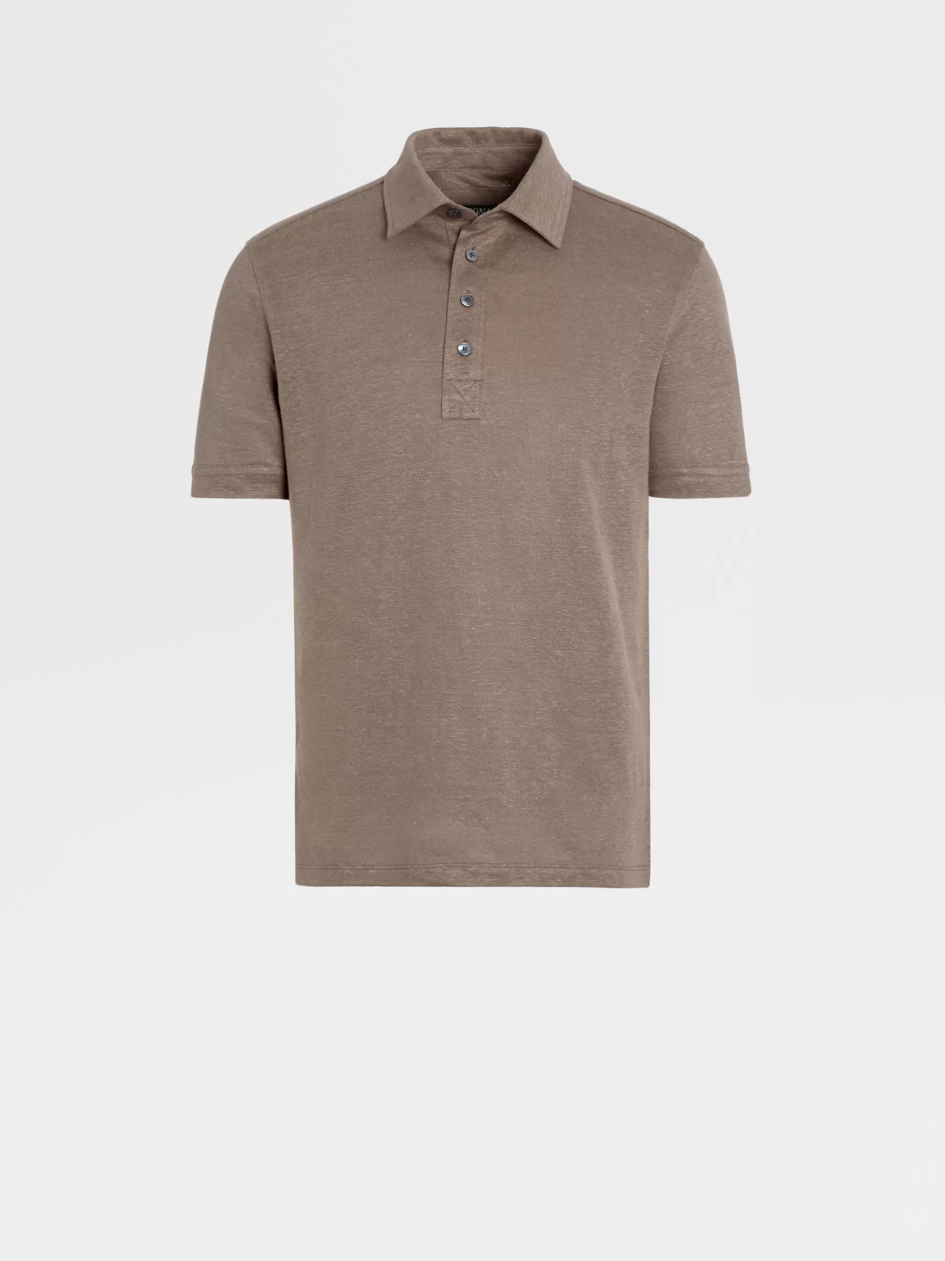 New ZEGNA Polo Manches Courtes En Lin Pur Taupe