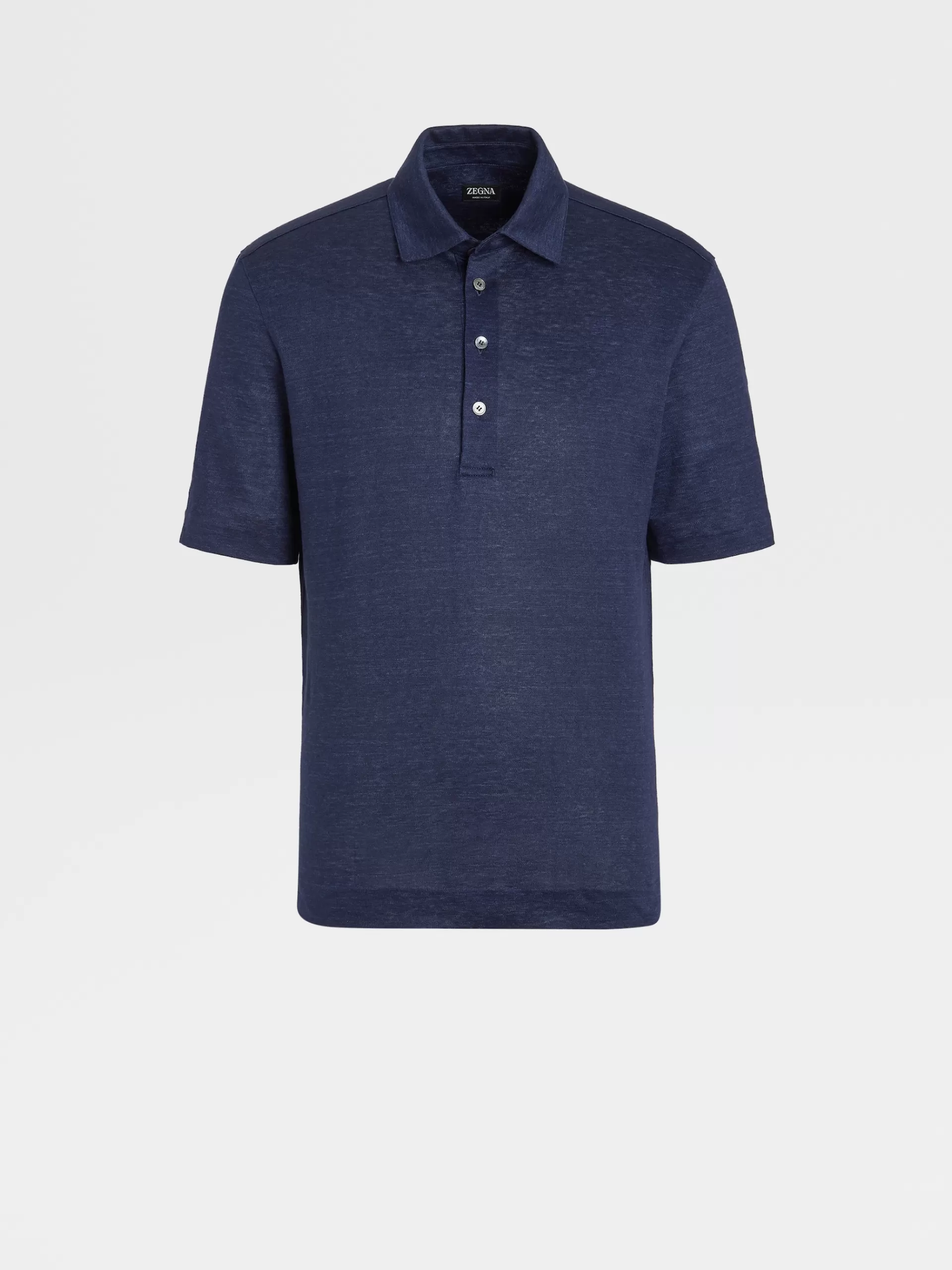 Best ZEGNA Polo Manches Courtes En Lin Pur Bleu Marine