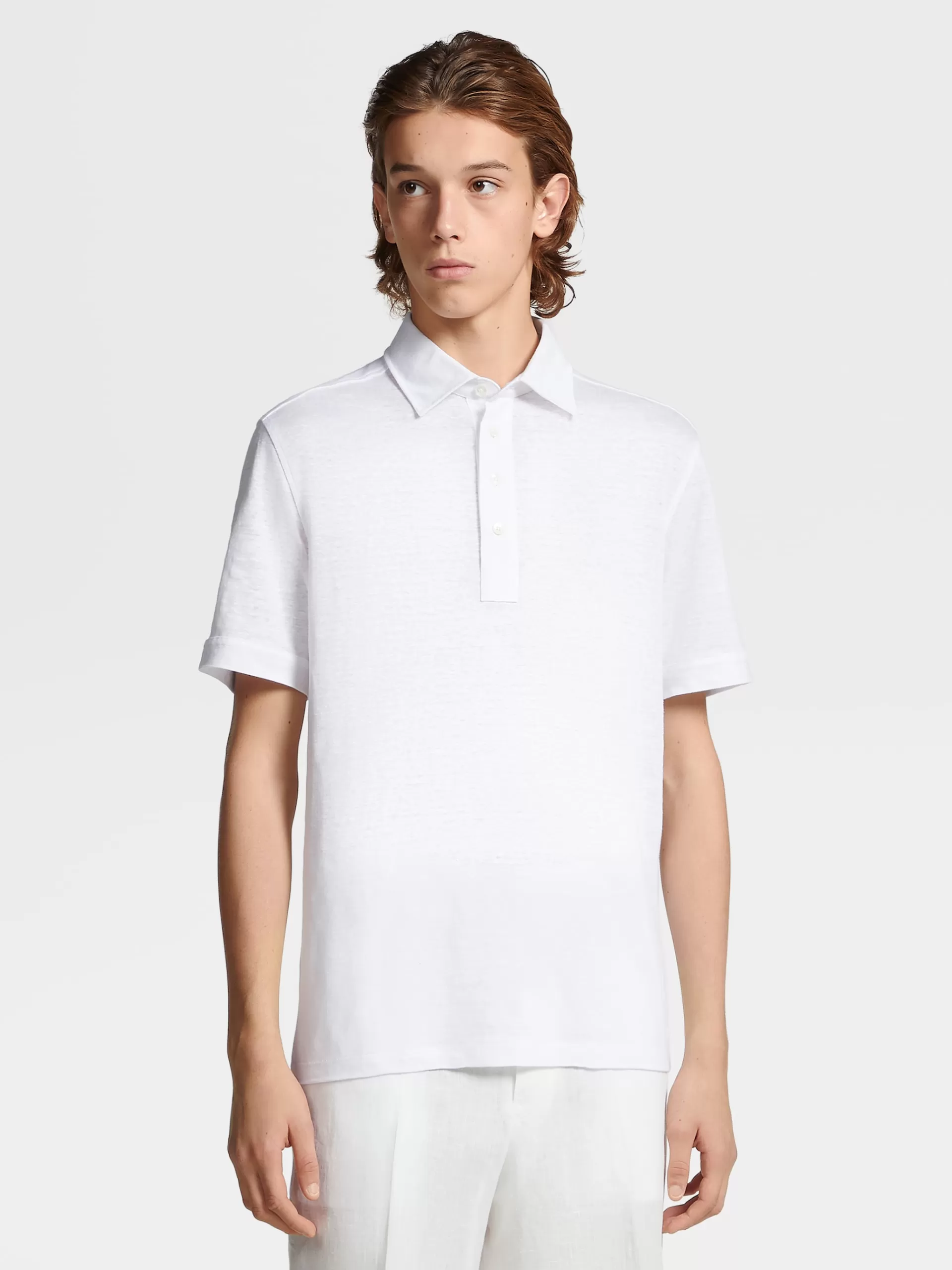 Outlet ZEGNA Polo Manches Courtes En Lin Pur Blanc