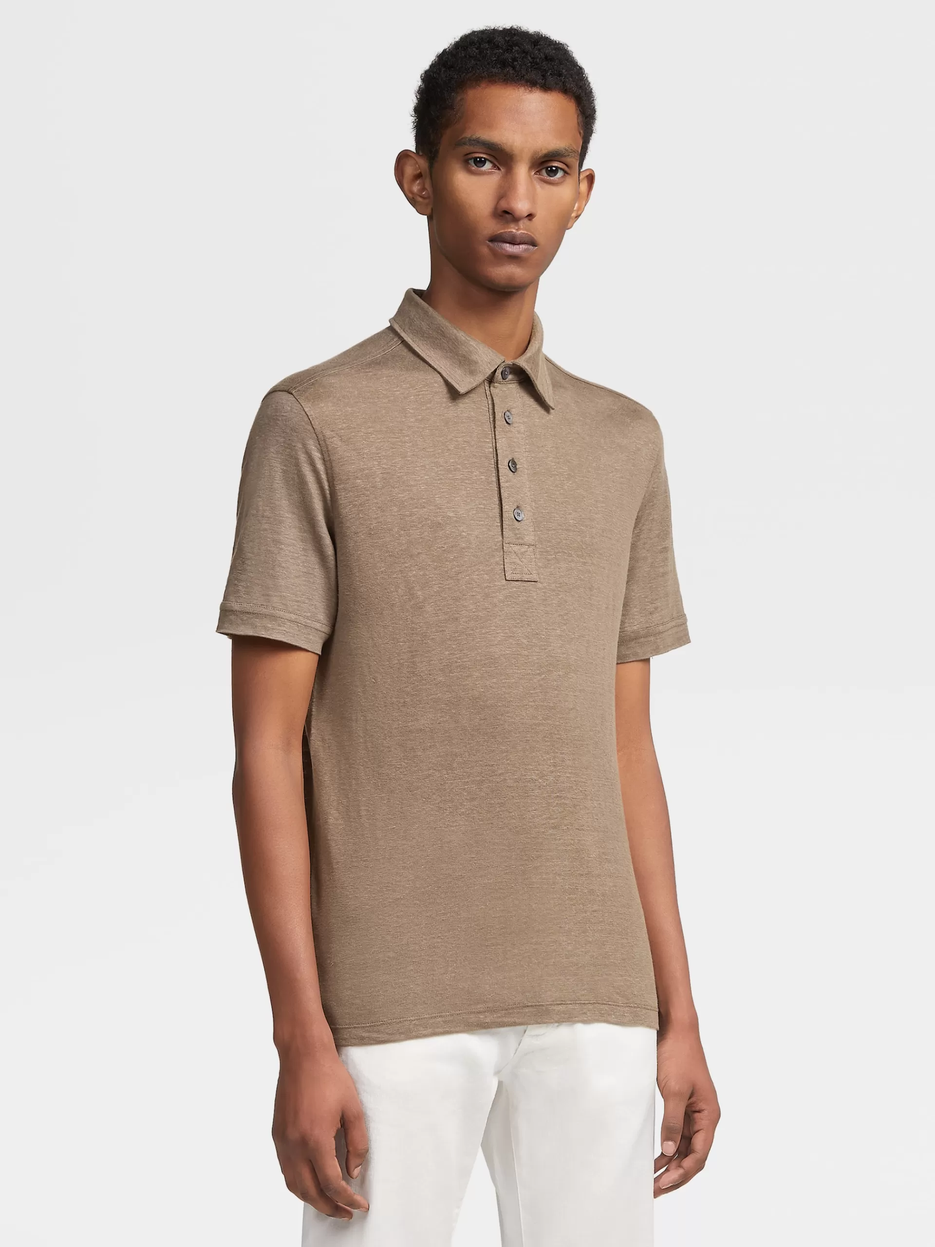 Sale ZEGNA Polo Manches Courtes En Lin Pur Beige