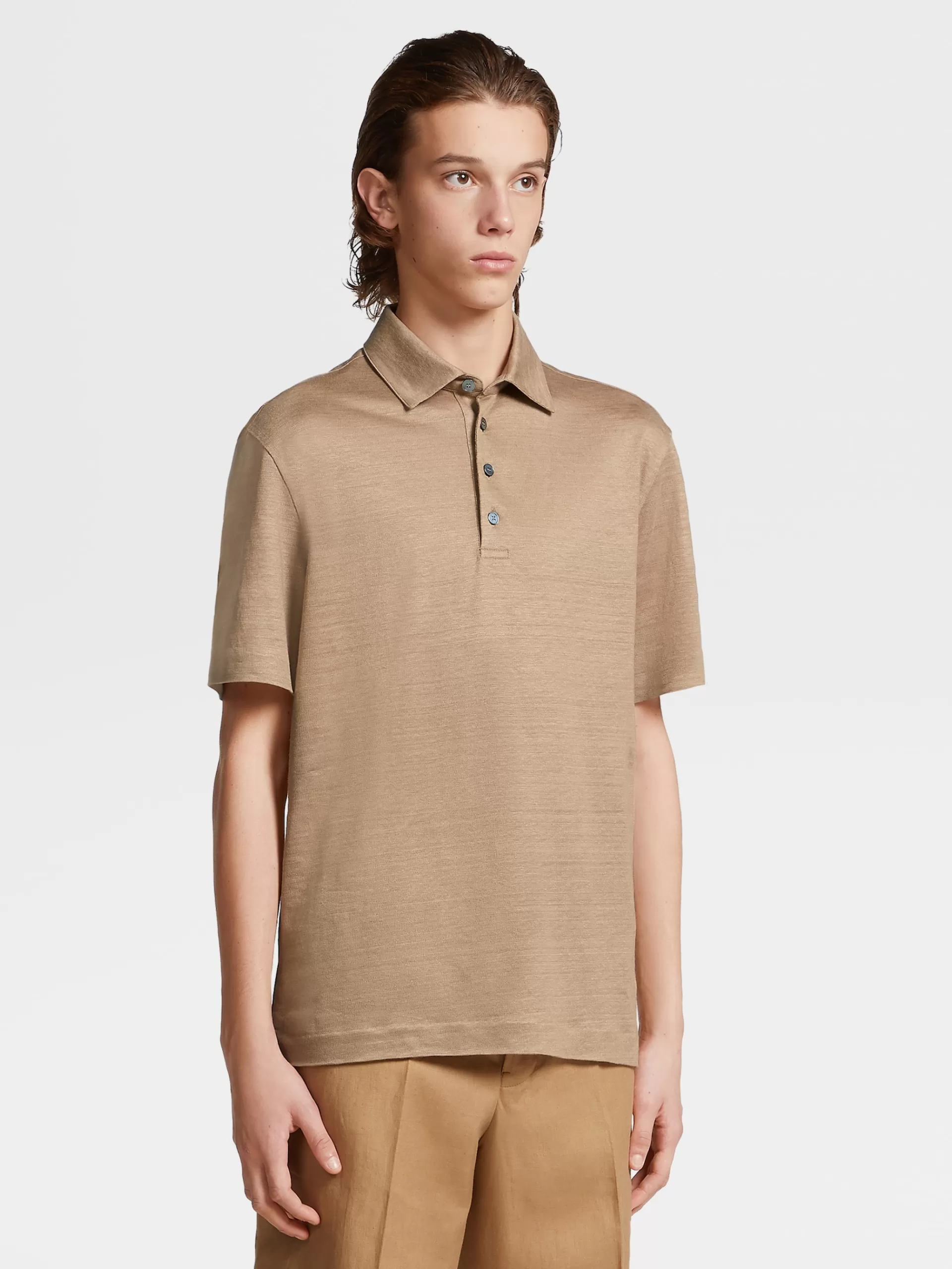 Hot ZEGNA Polo Manches Courtes En Lin Pur Camel