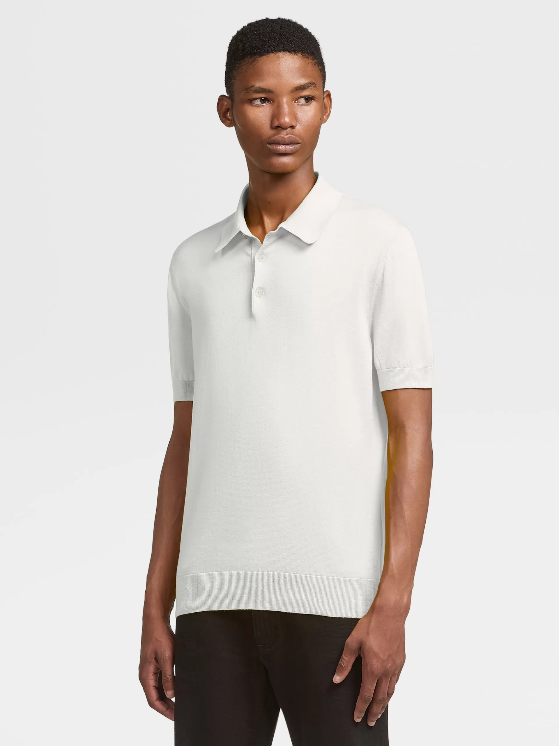 Cheap ZEGNA Polo Manches Courtes En Maille De Premium Cotton Blanc