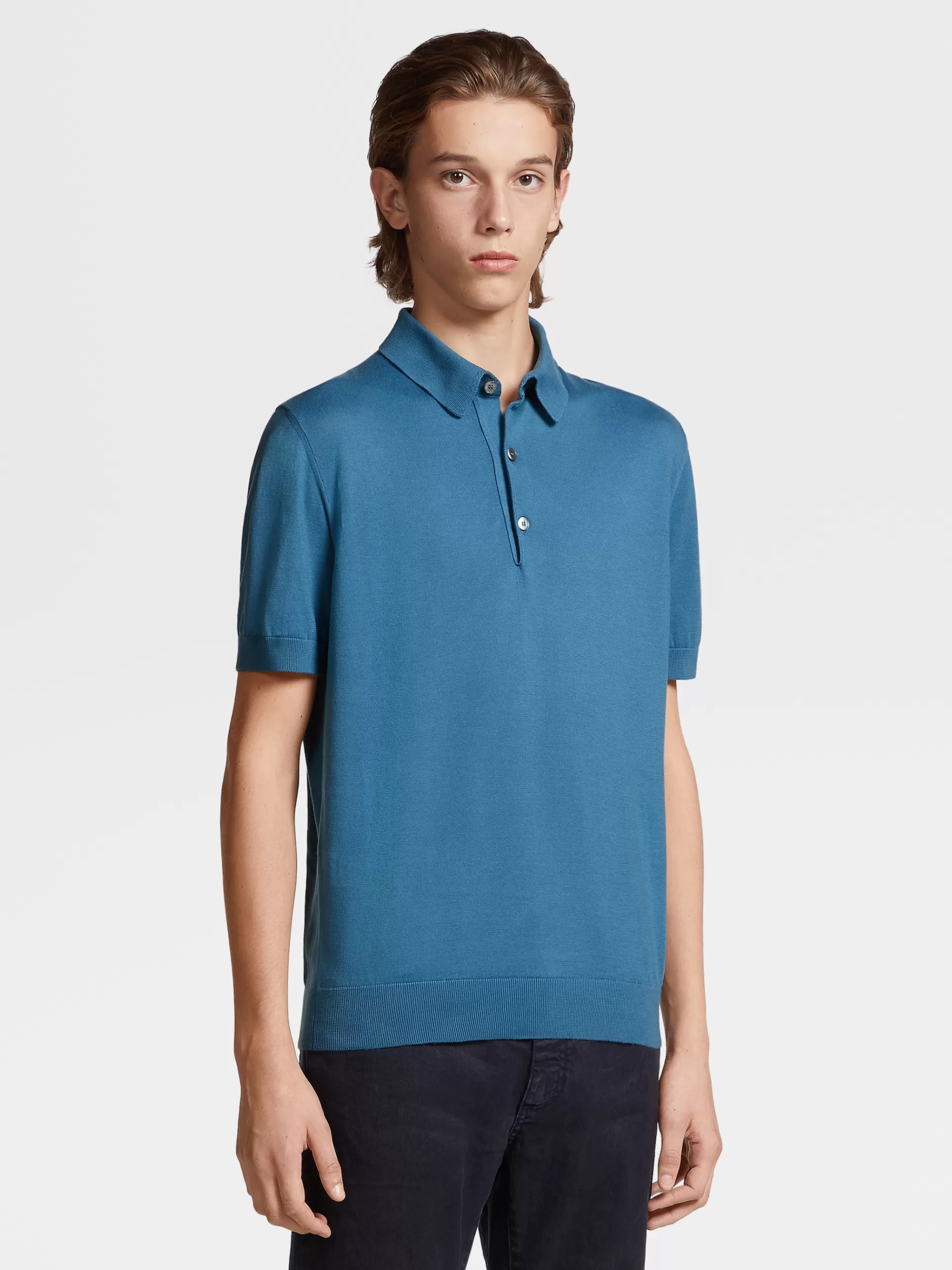 Outlet ZEGNA Polo Manches Courtes En Maille De Premium Cotton Bleu Sarcelle