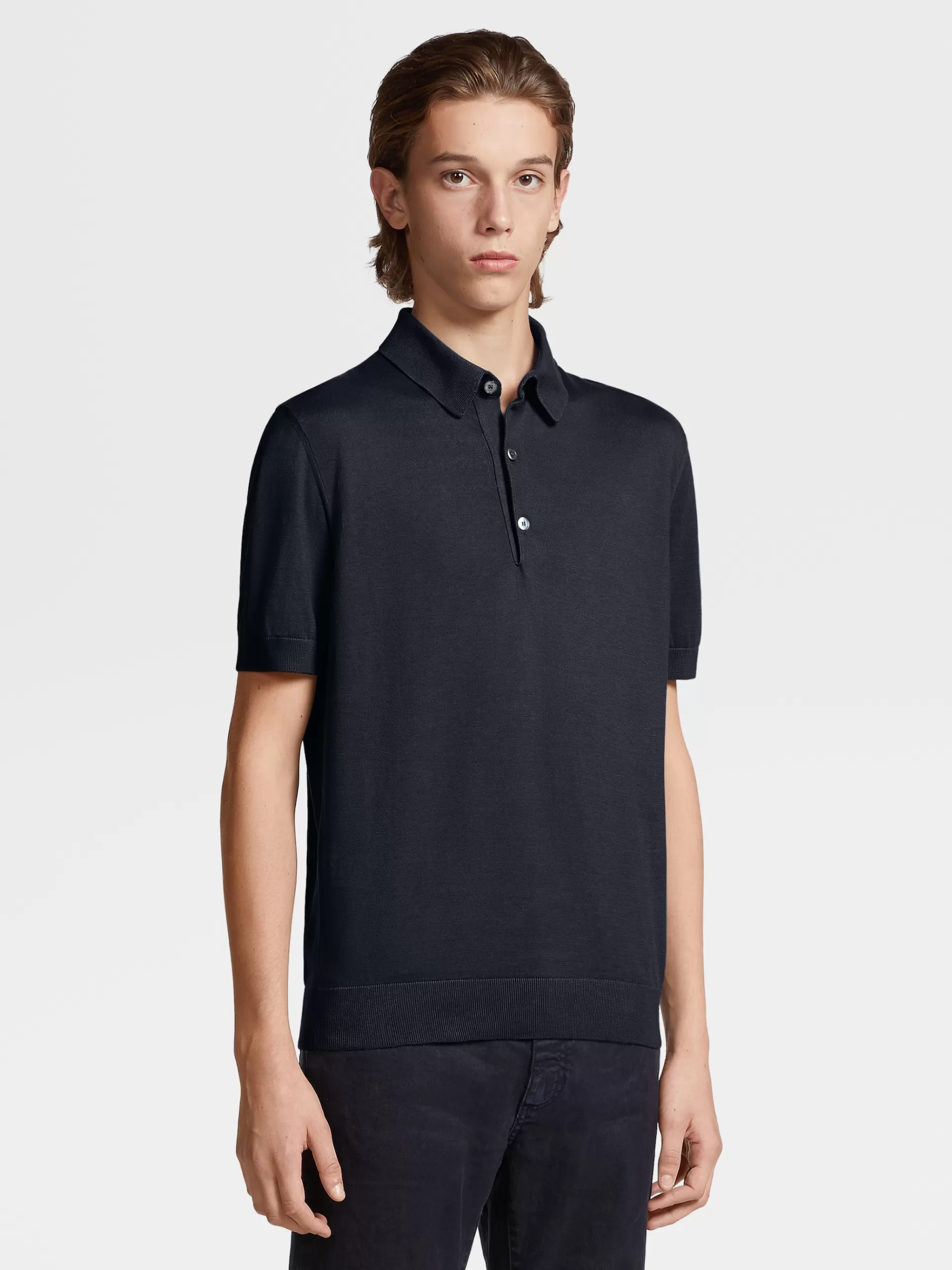 Clearance ZEGNA Polo Manches Courtes En Maille De Premium Cotton Bleu Marine