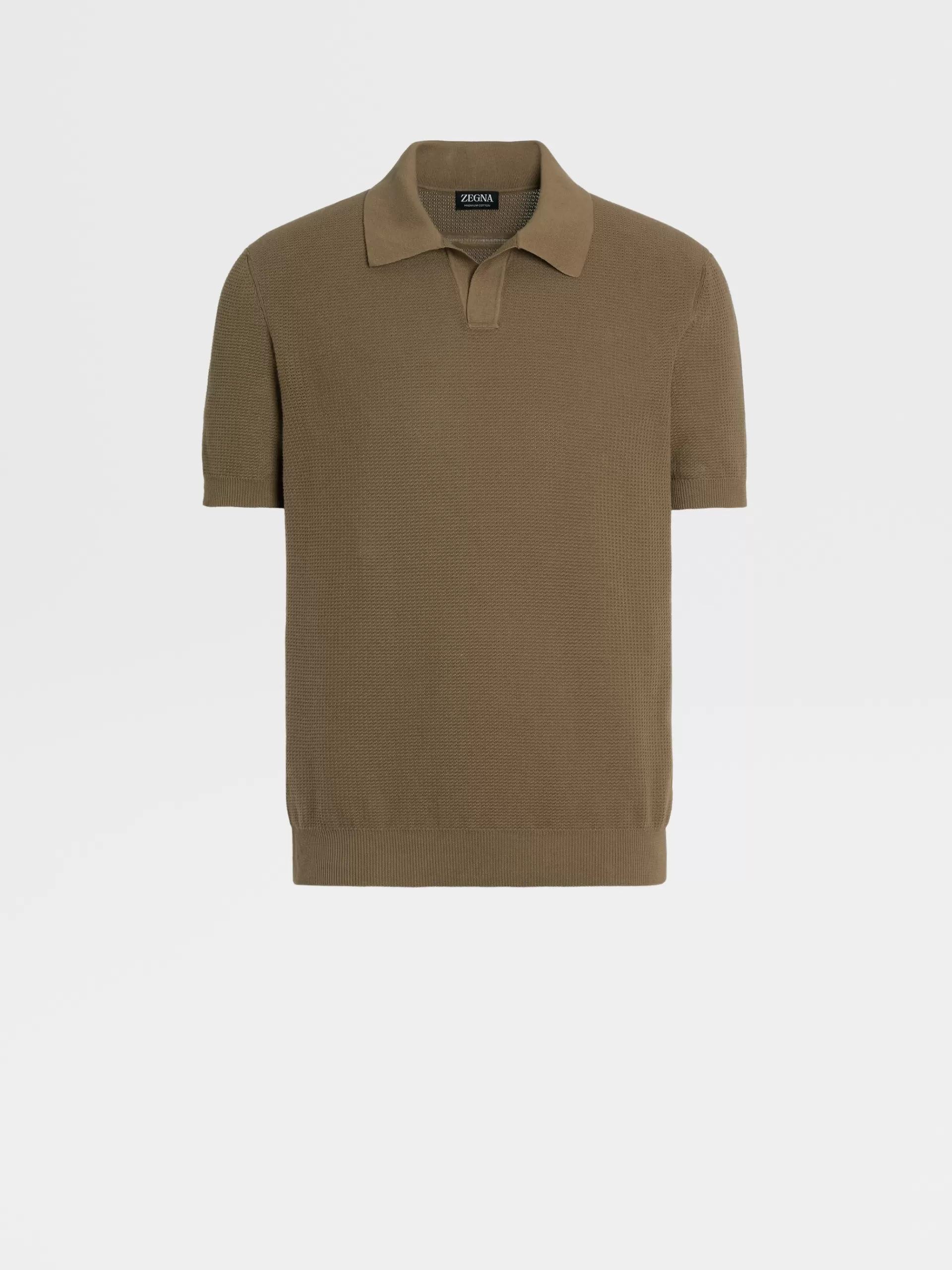 Shop ZEGNA Polo Manches Courtes En Maille Jacquard De Premium Cotton Beige Fonce