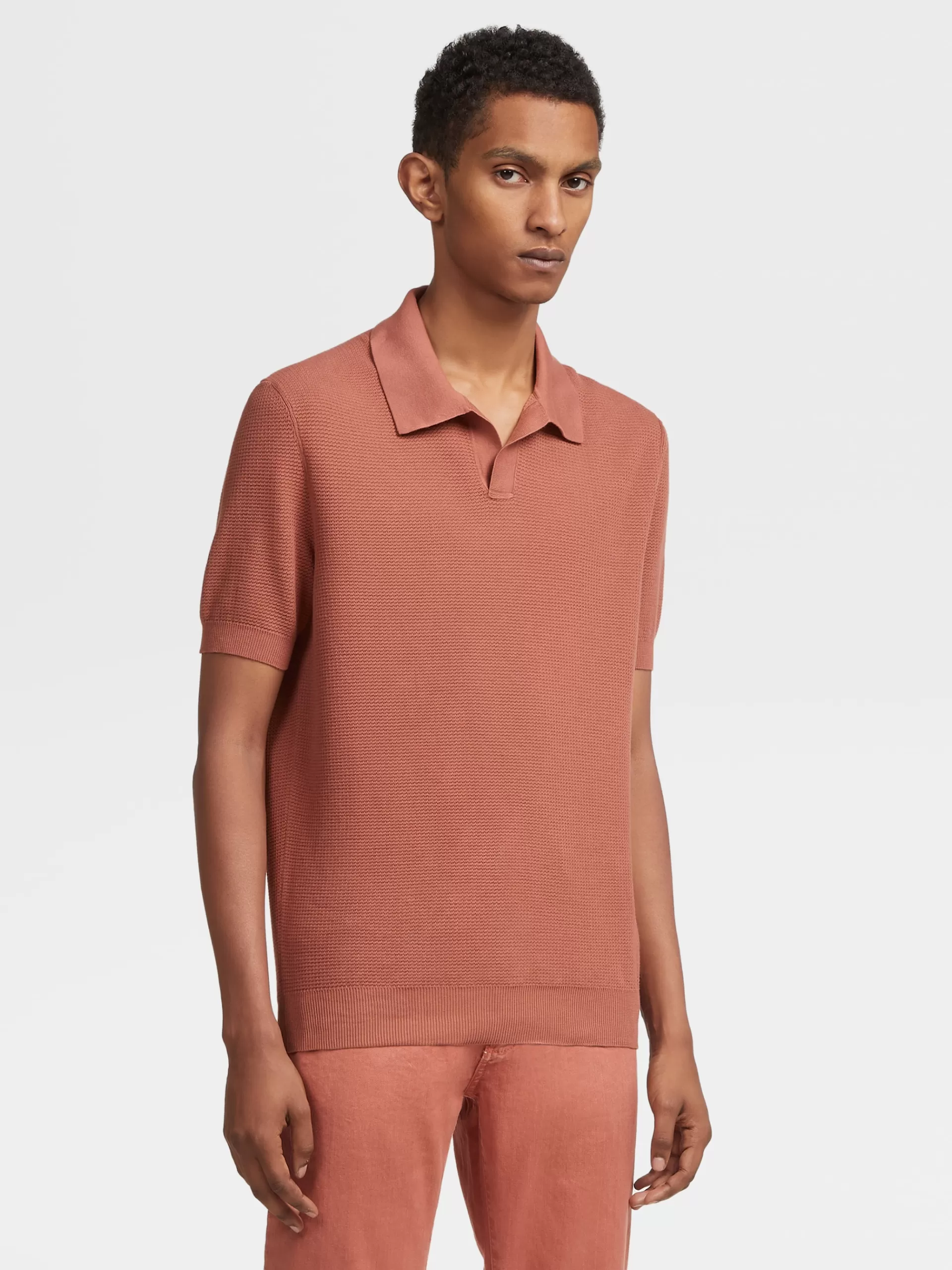 Hot ZEGNA Polo Manches Courtes En Maille Jacquard De Premium Cotton Bordeaux Clair