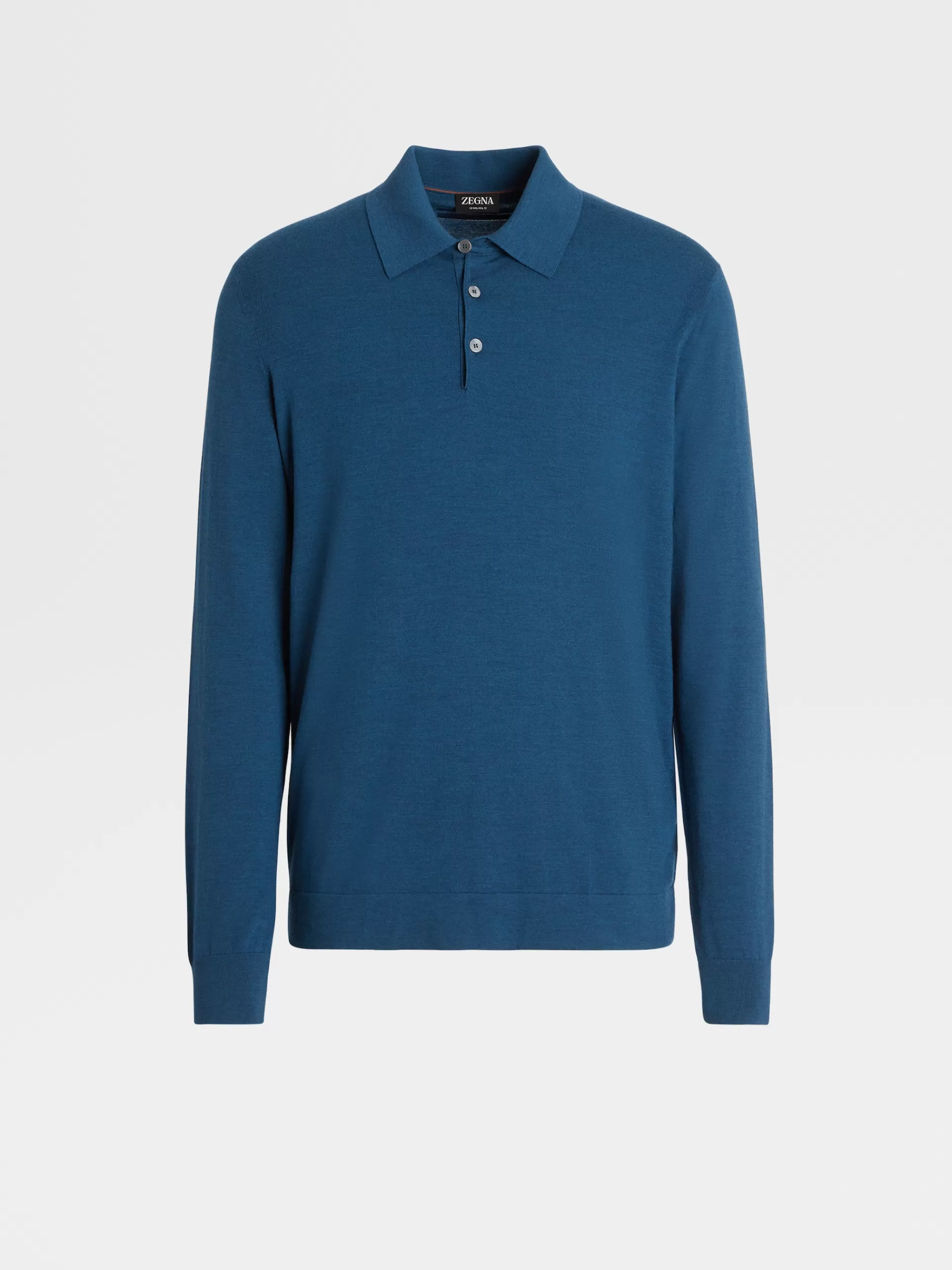 Clearance ZEGNA Polo Manches Longues En Maille De Laine 12Milmil12 Bleu Sarcelle