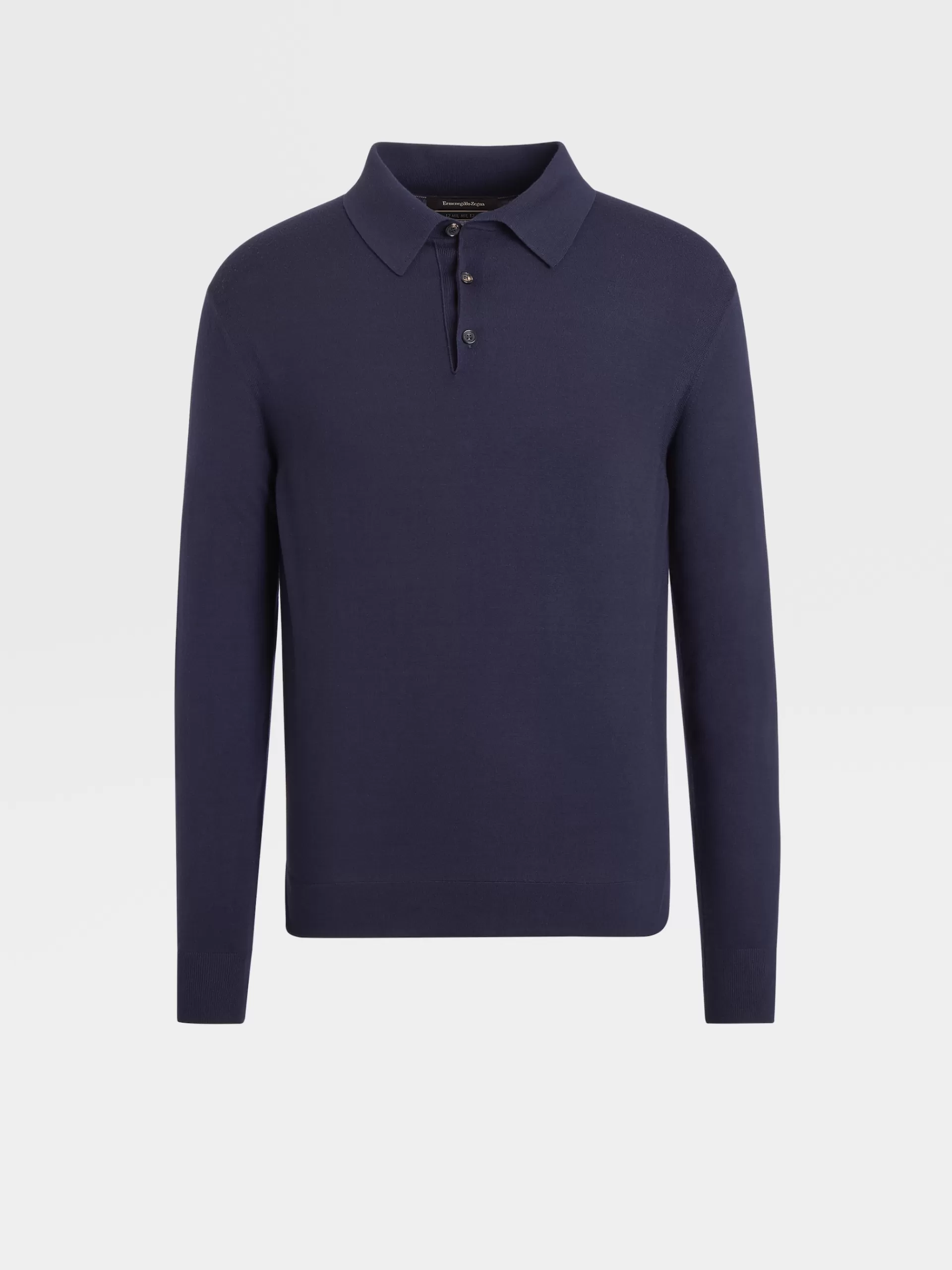 New ZEGNA Polo Manches Longues En Maille De Laine 12Milmil12 Bleu Marine