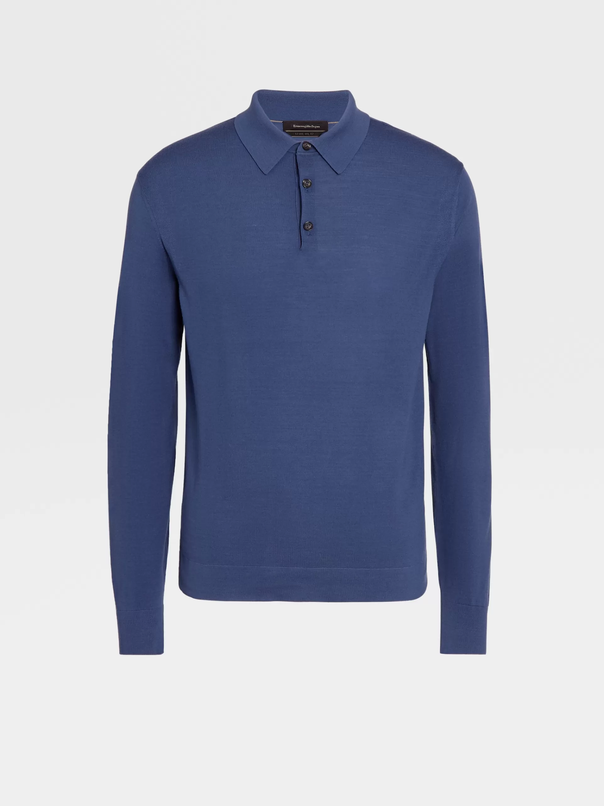 Store ZEGNA Polo Manches Longues En Maille De Laine 12Milmil12 Bleu Clair