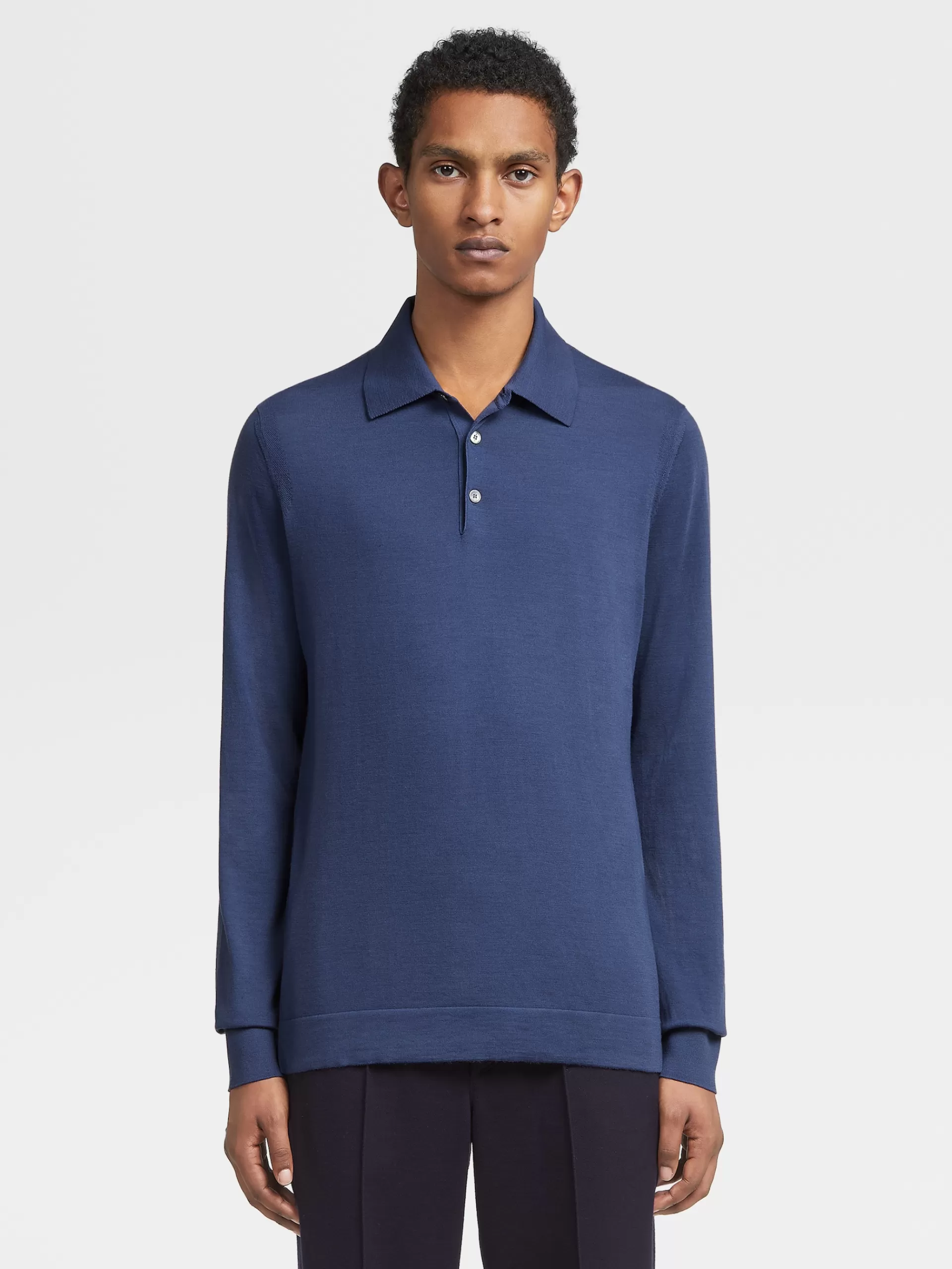 Store ZEGNA Polo Manches Longues En Maille De Laine 12Milmil12 Bleu Clair