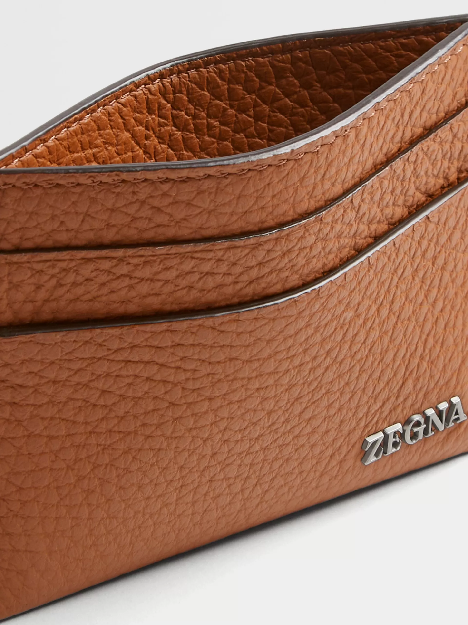 Best Sale ZEGNA Porte-Cartes Simple En Cuir De Cerf Marron Vigogne