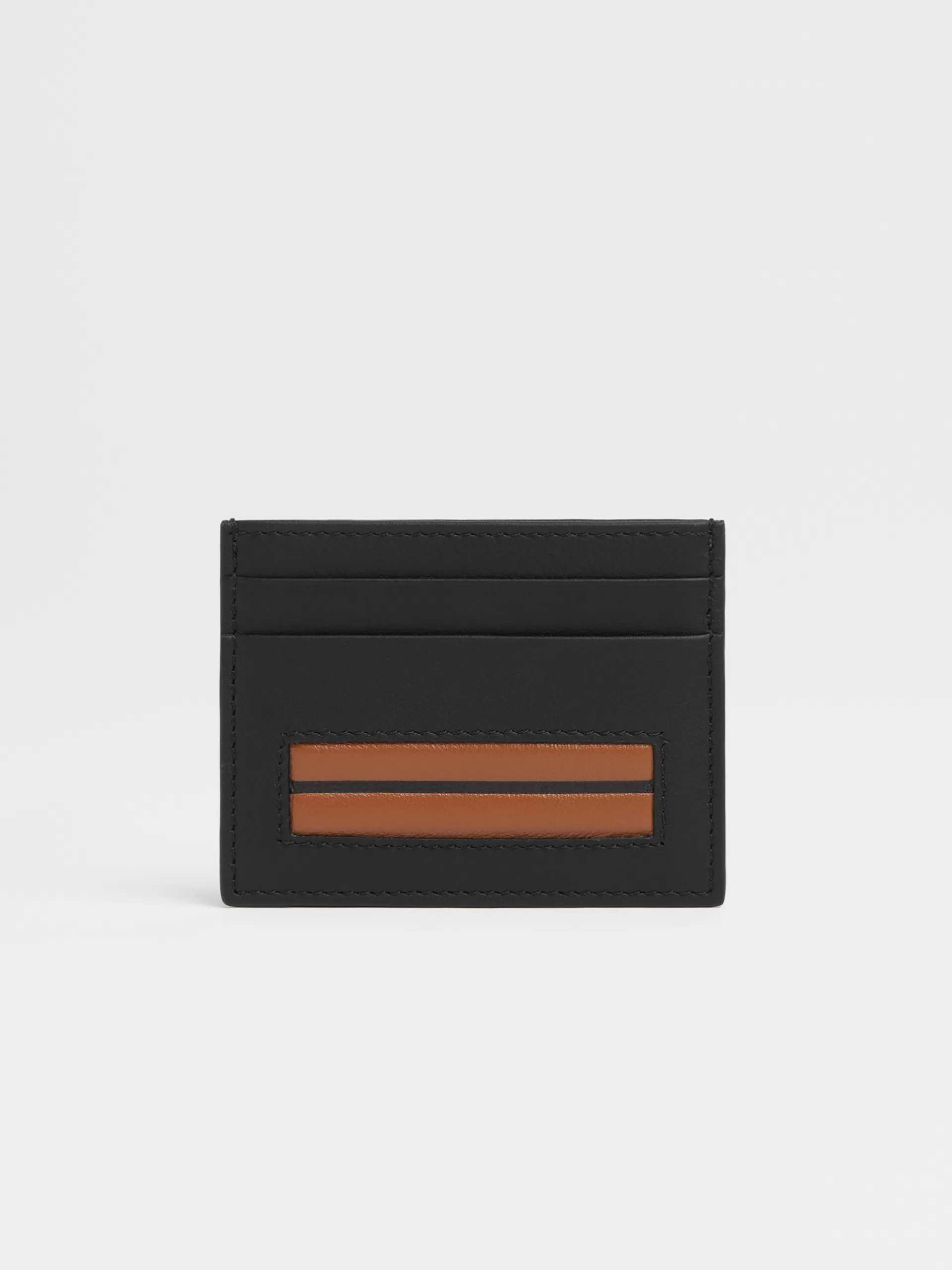 New ZEGNA Porte-Cartes Simple En Cuir Lisse Noir