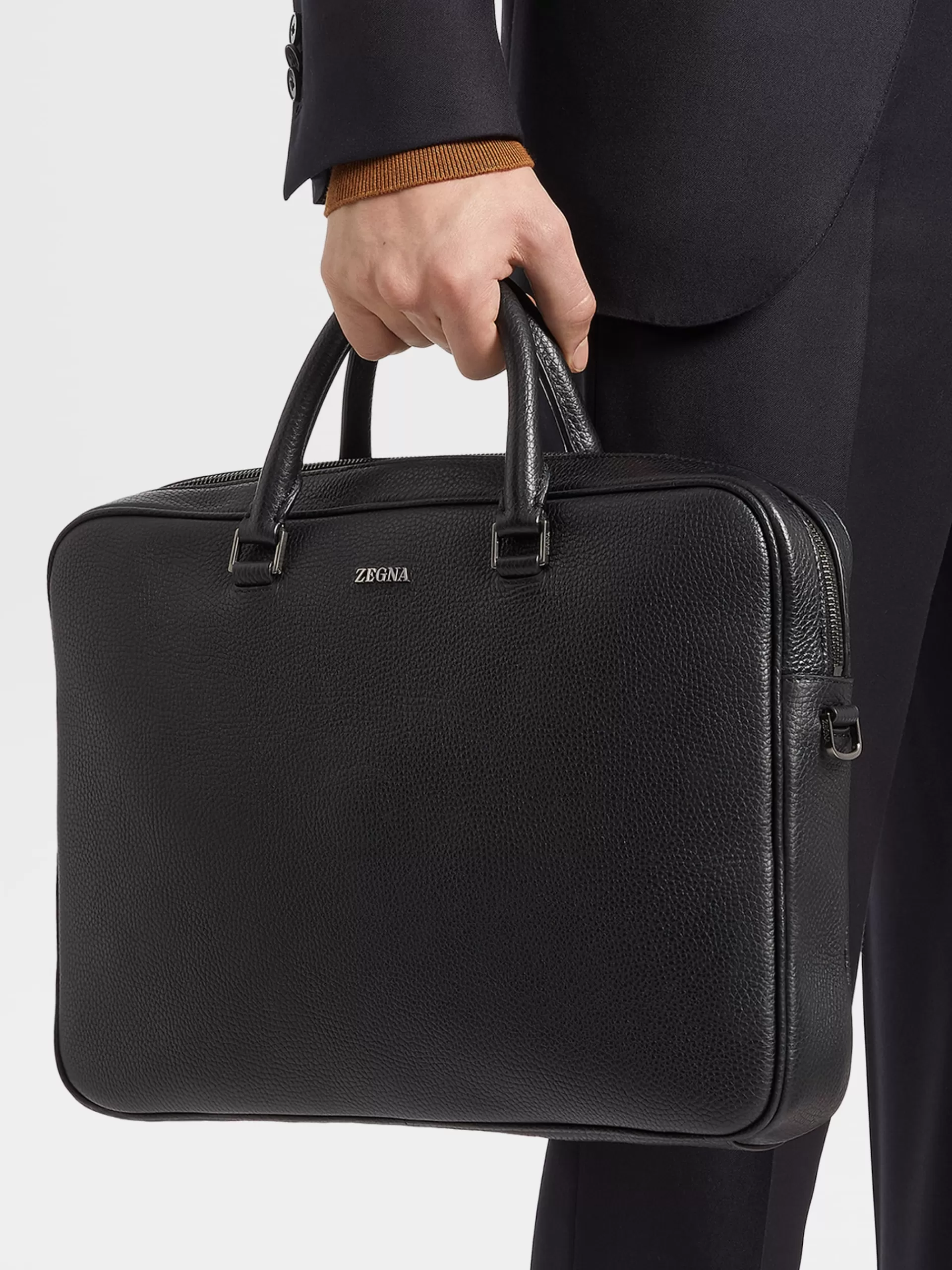 Best Sale ZEGNA Porte-Documents Edgy En Cuir Graine Noir