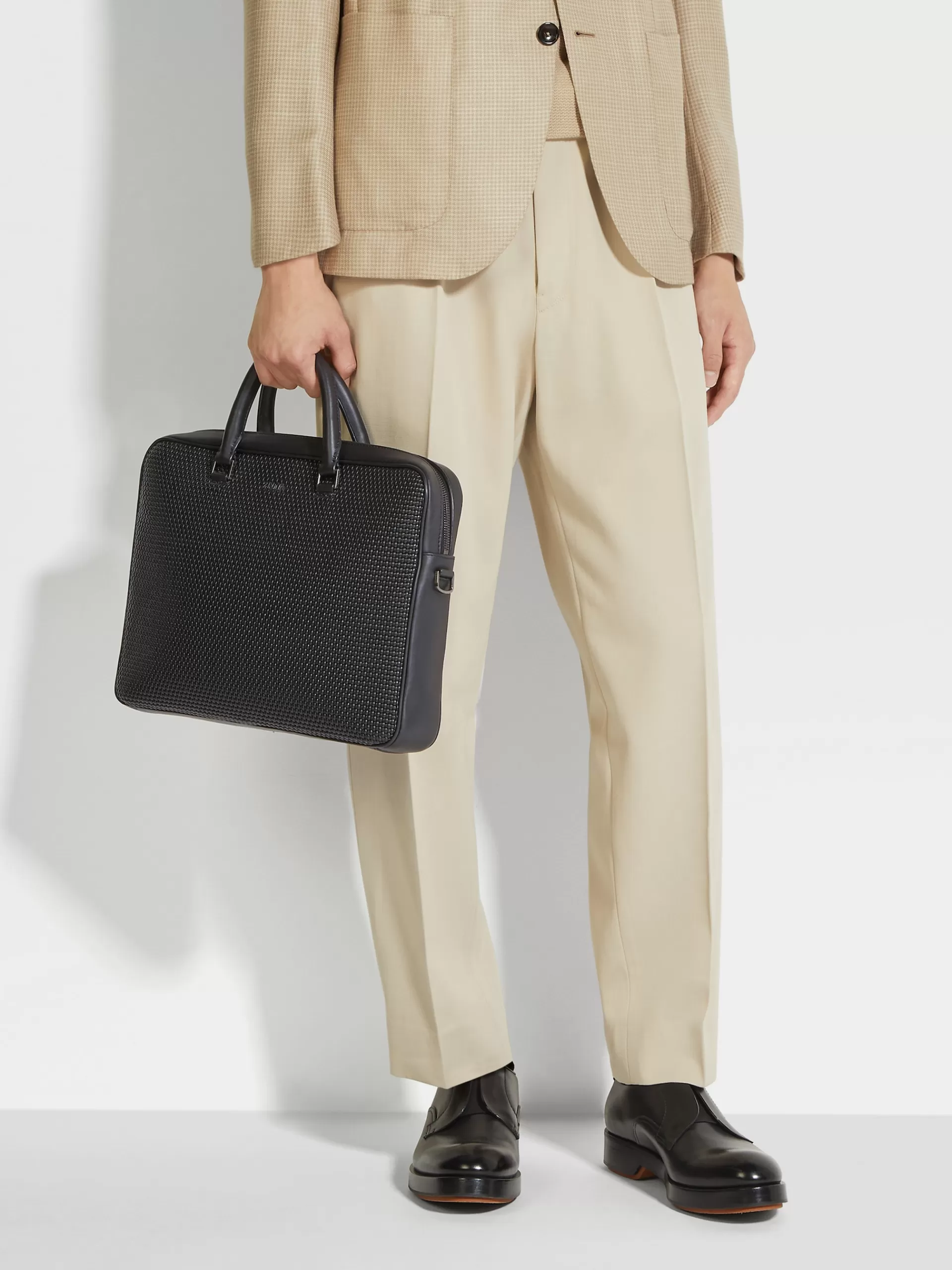 Clearance ZEGNA Porte-Documents Edgy En Pelletessuta™ Et Cuir Lisse Noir