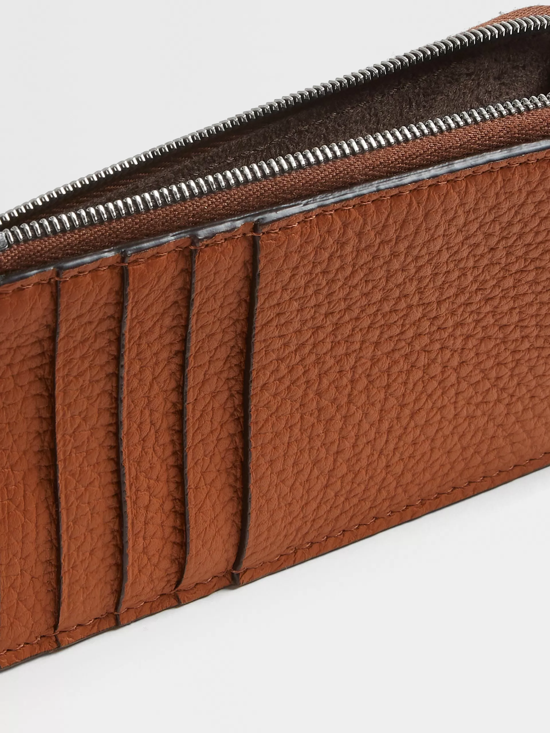 Online ZEGNA Portefeuille Zippe10Cc En Cuir De Cerf Marron Vigogne