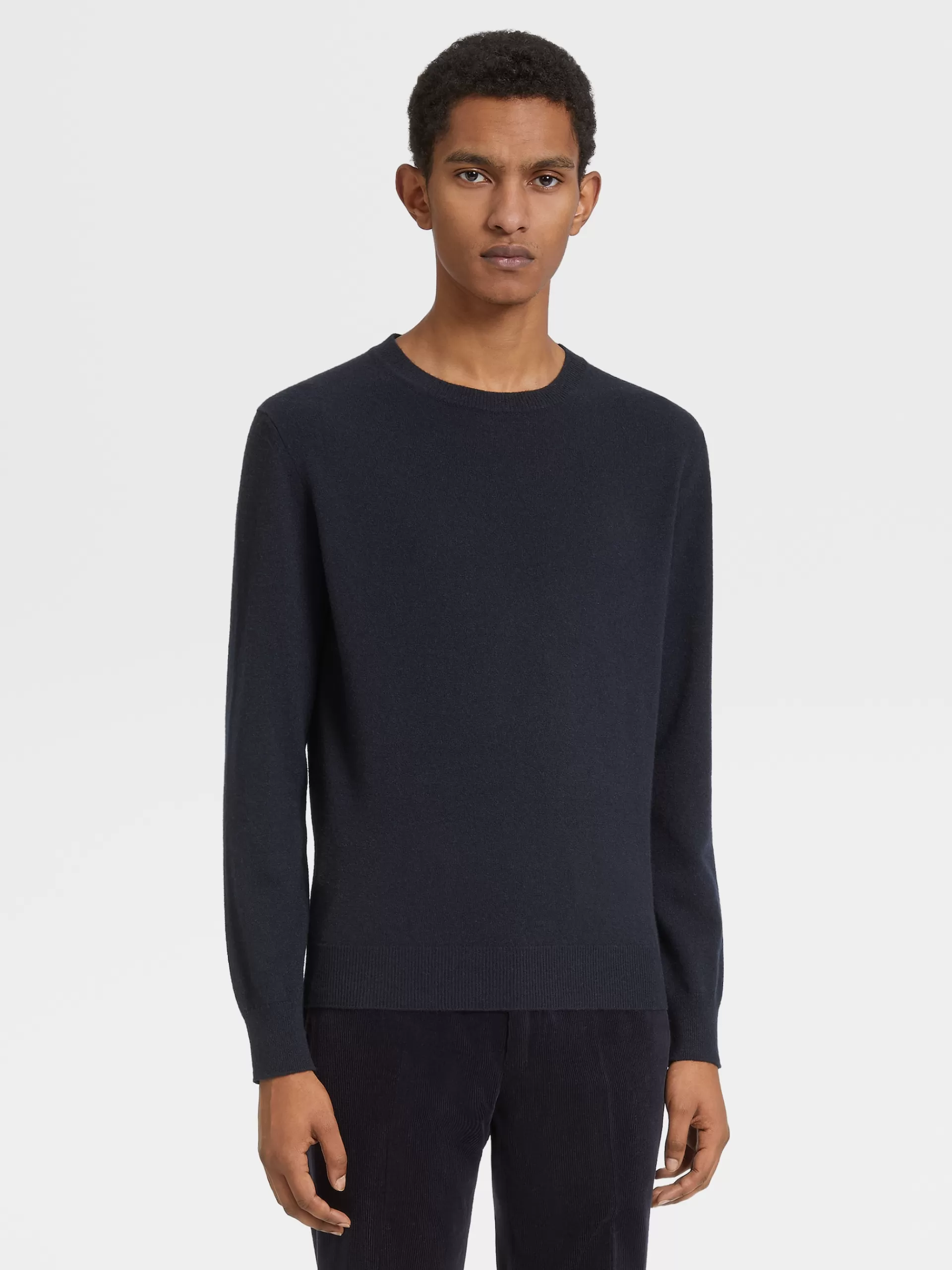 Outlet ZEGNA Pull A Col Ras Du Cou Oasi Cashmere Bleu Marine