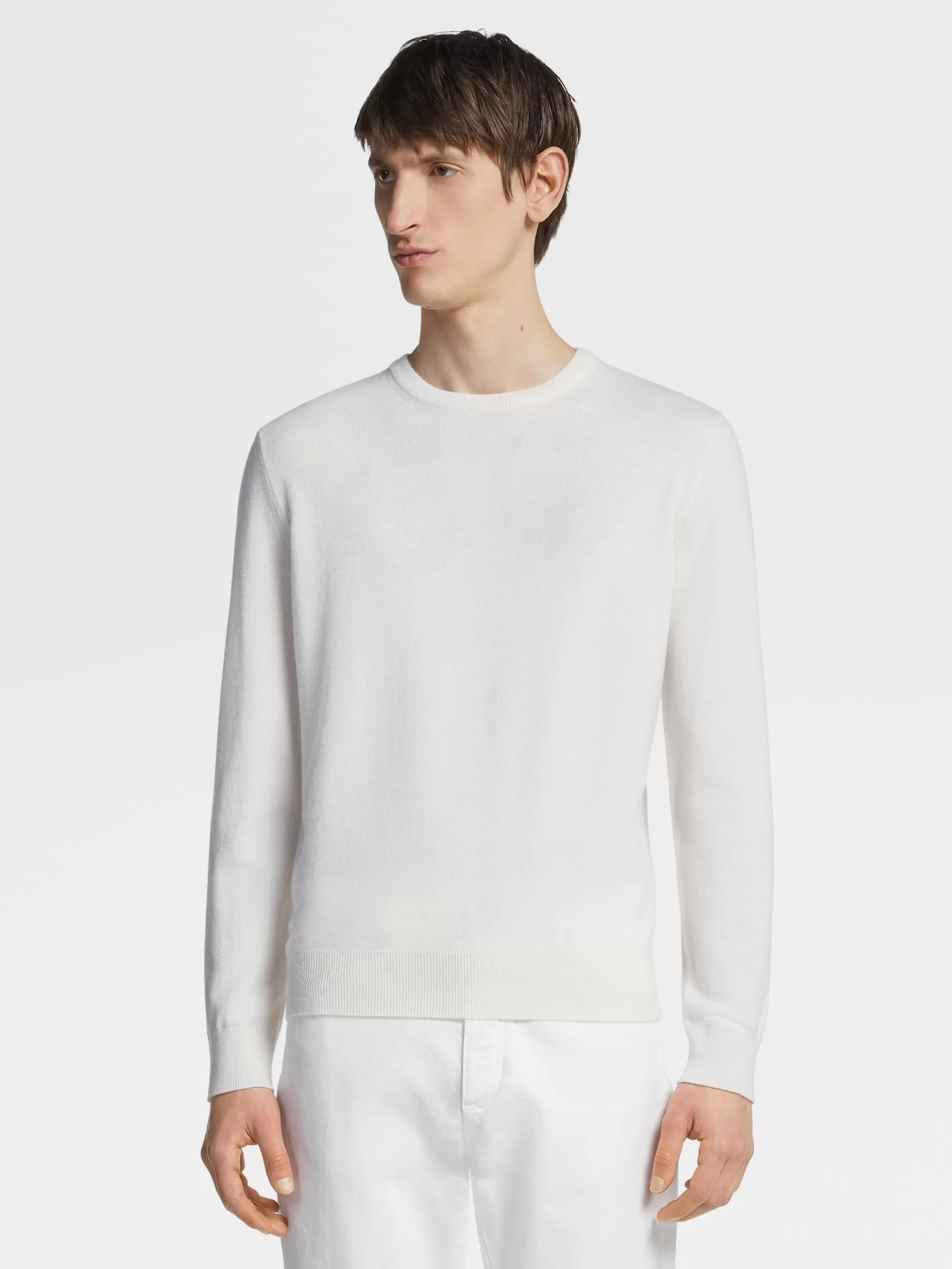 Online ZEGNA Pull A Col Ras Du Cou Oasi Cashmere Blanc