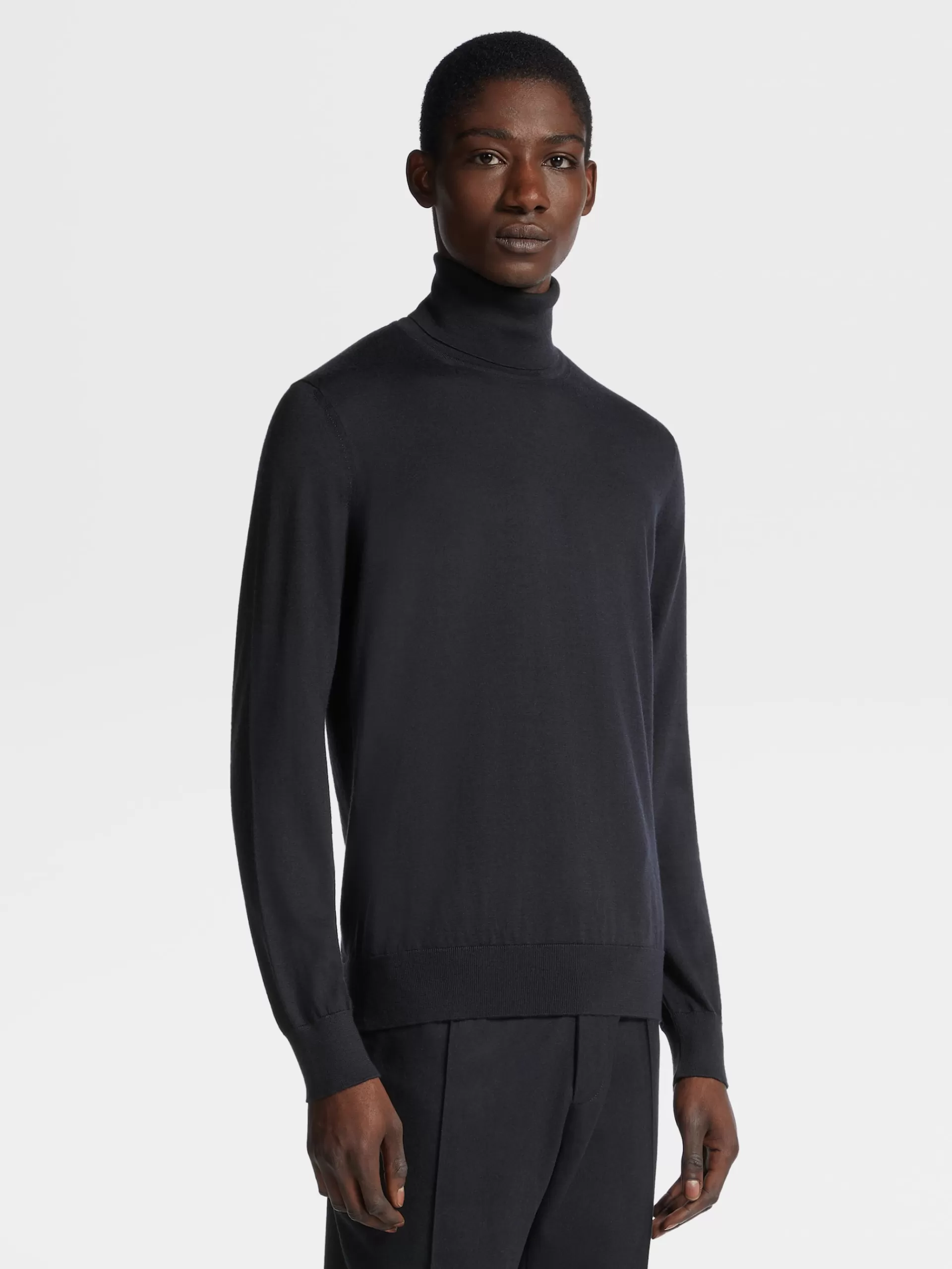 Sale ZEGNA Pull Col Roule Cashseta Light Bleu Marine