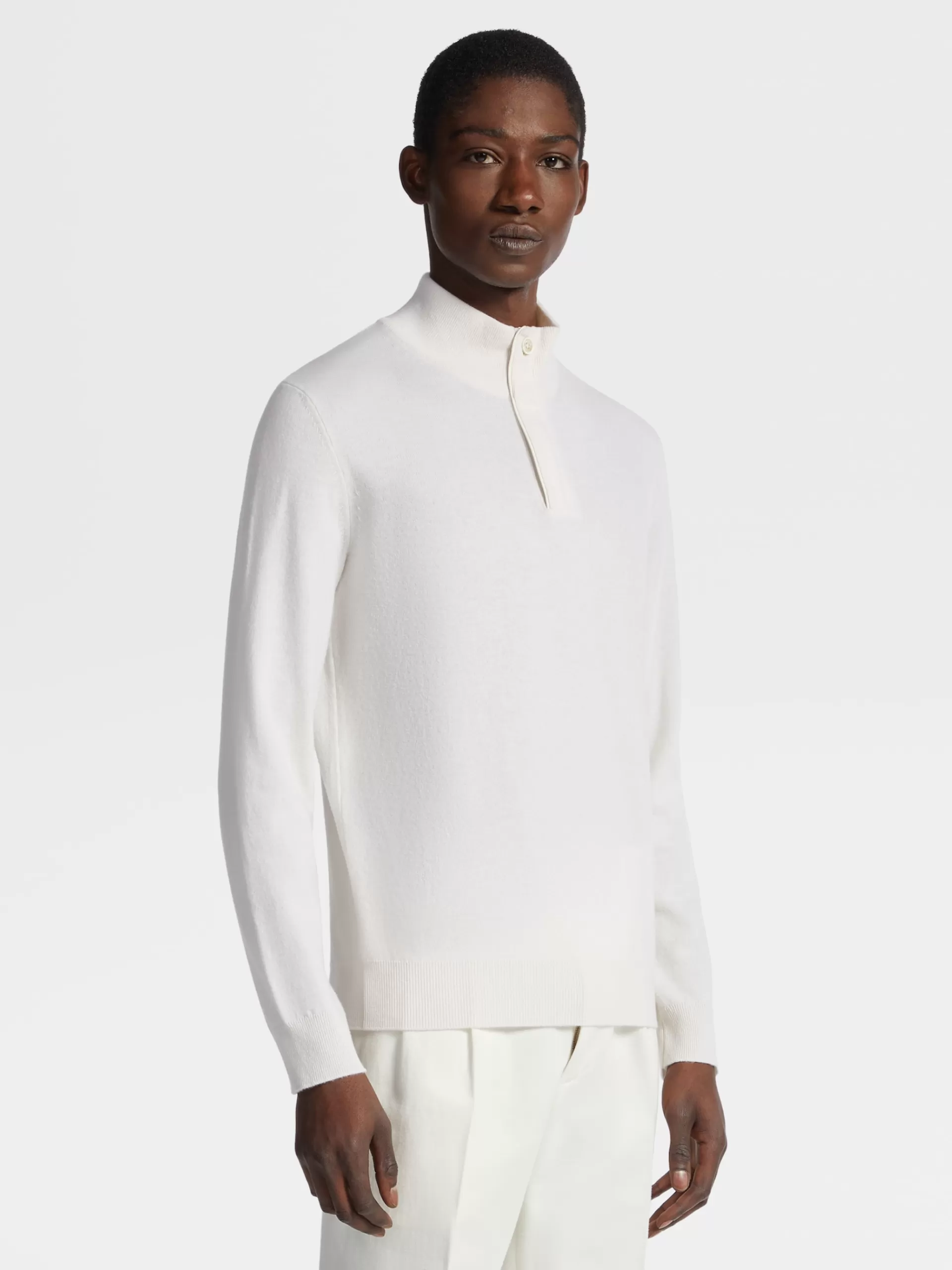 Discount ZEGNA Pull Oasi Cashmere A Col Montant Zippe Blanc