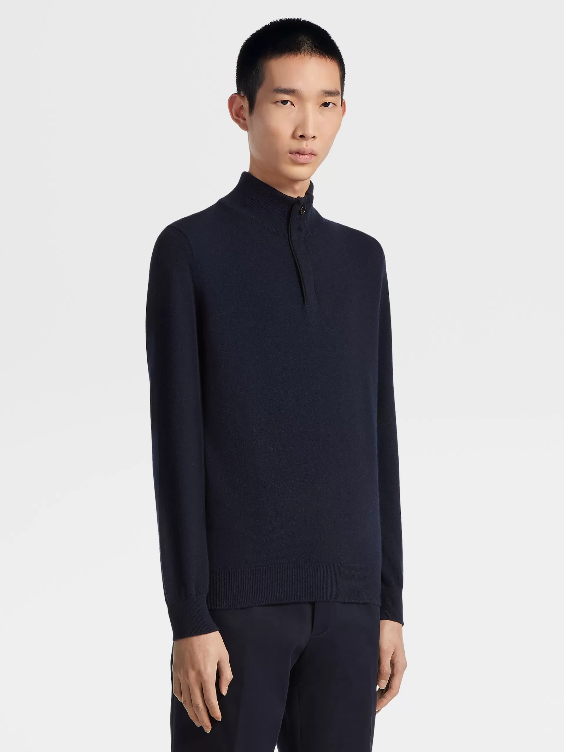 Online ZEGNA Pull Oasi Cashmere A Col Montant Zippe Bleu Marine