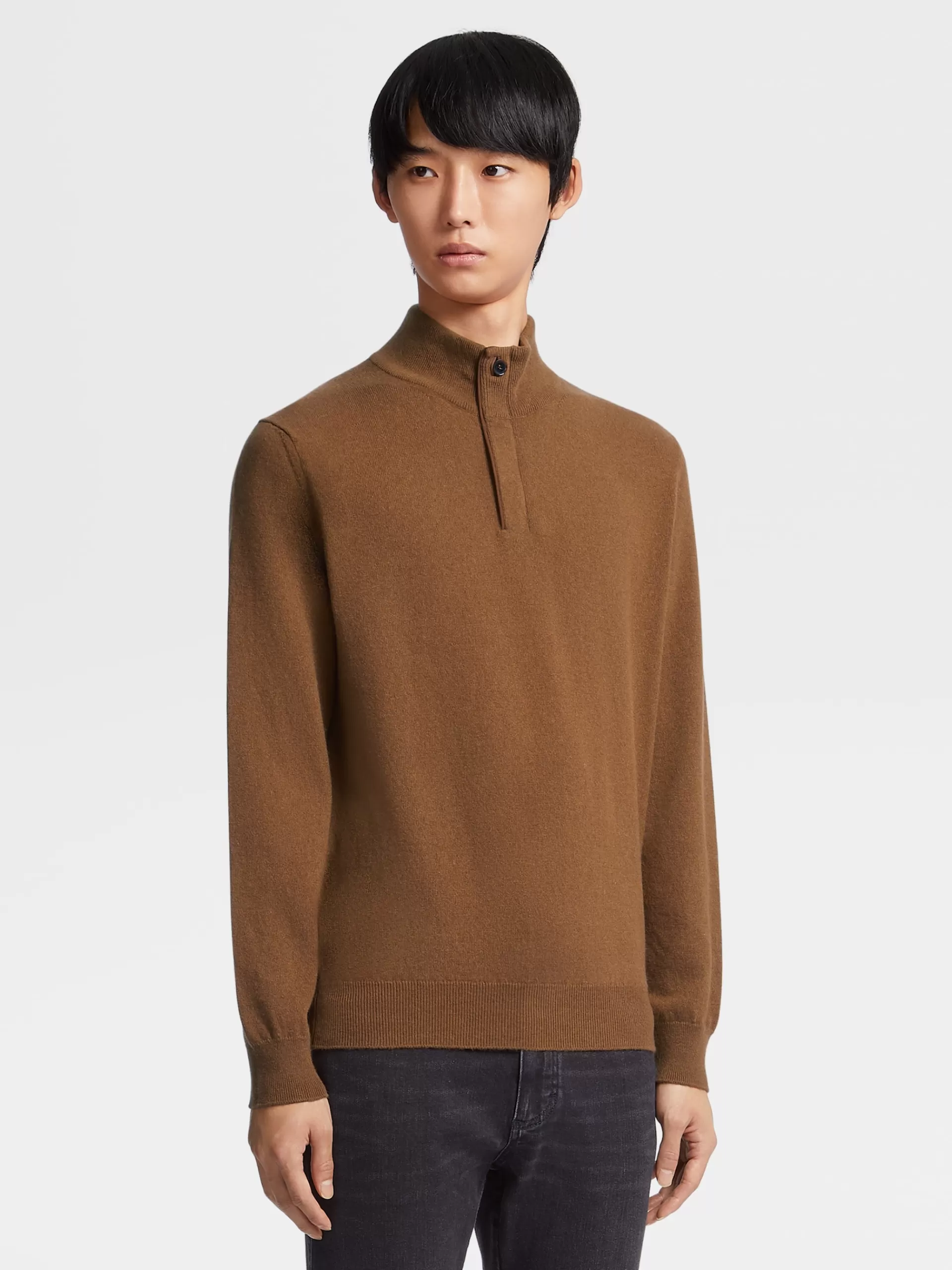 Online ZEGNA Pull Oasi Cashmere A Col Montant Zippe Marron Vigogne