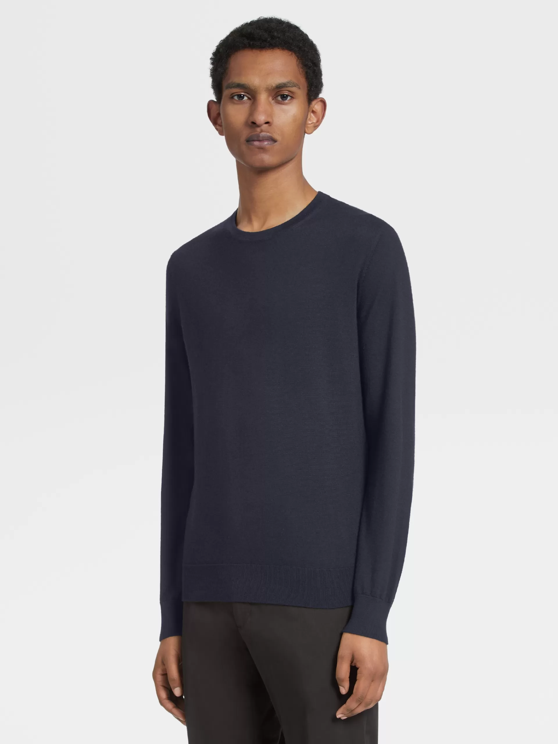 Clearance ZEGNA Pull Ras Du Cou Cashseta Light Bleu Marine