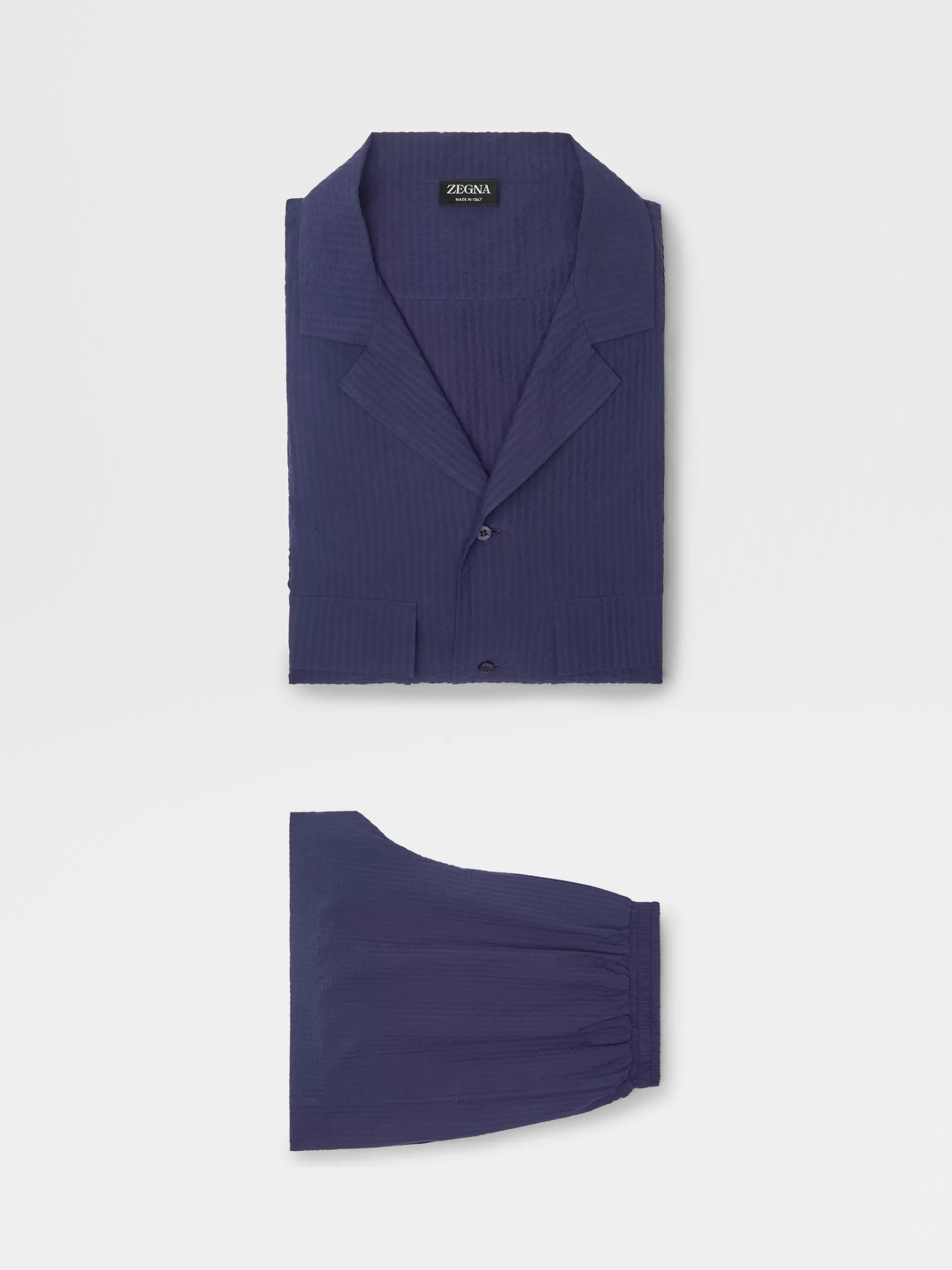 Hot ZEGNA Pyjama Court Pliable En Crepon De Coton Bleu Marine