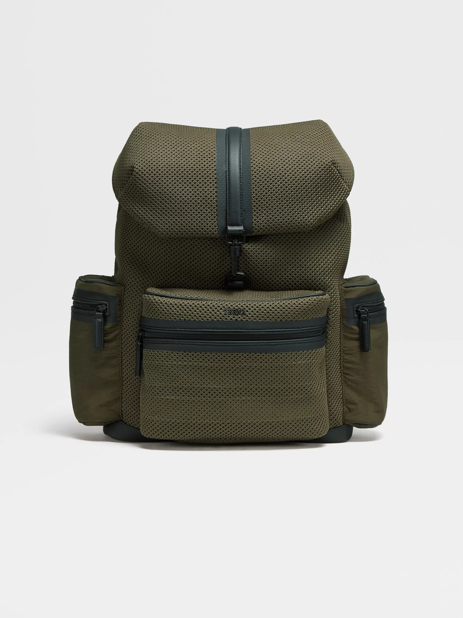 Discount ZEGNA Sac A Dos Special En Maille Textile Vert Olive