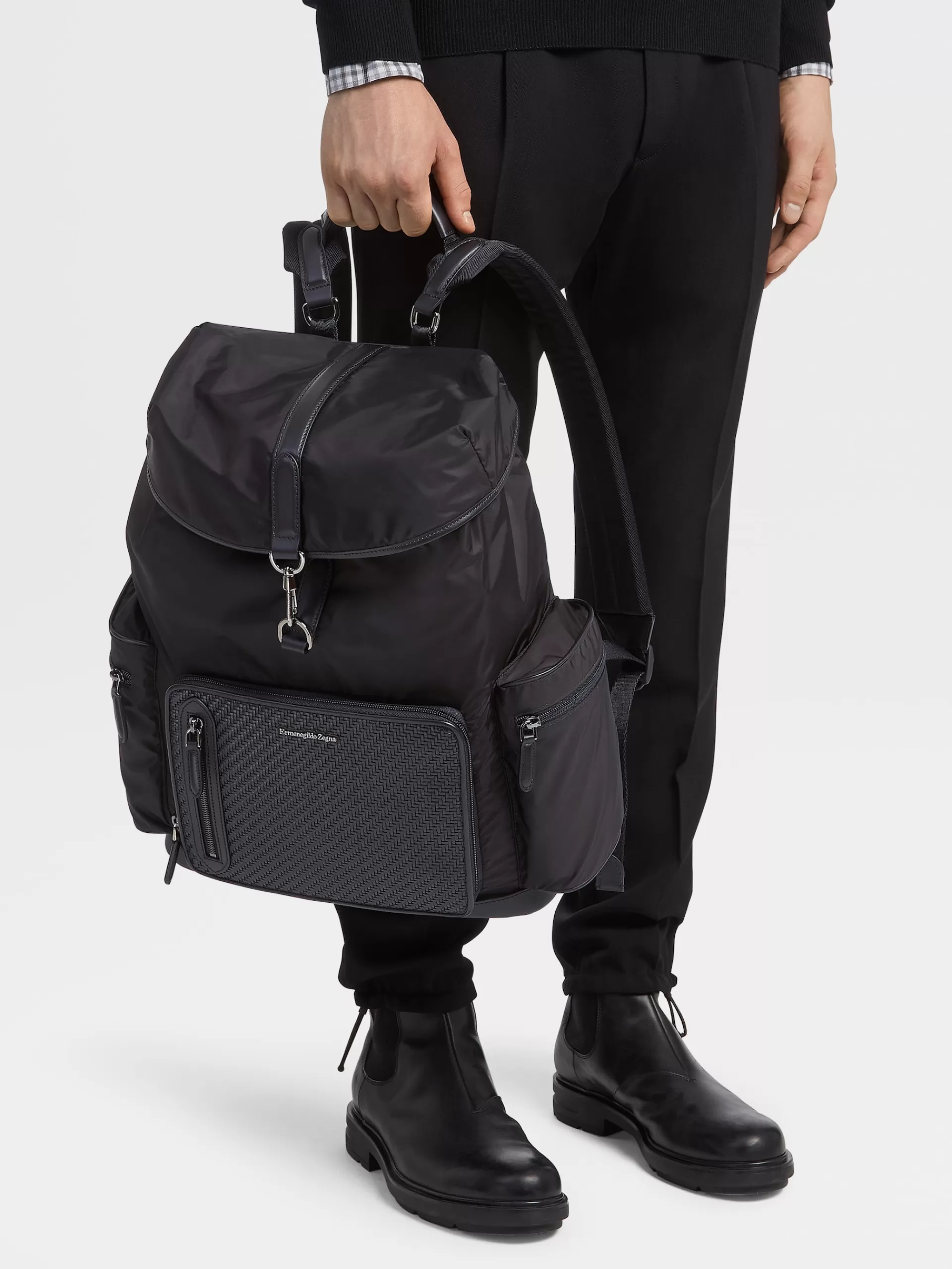 New ZEGNA Sac A Dos Special En Tissu Technique Et Pelletessuta™ Noir