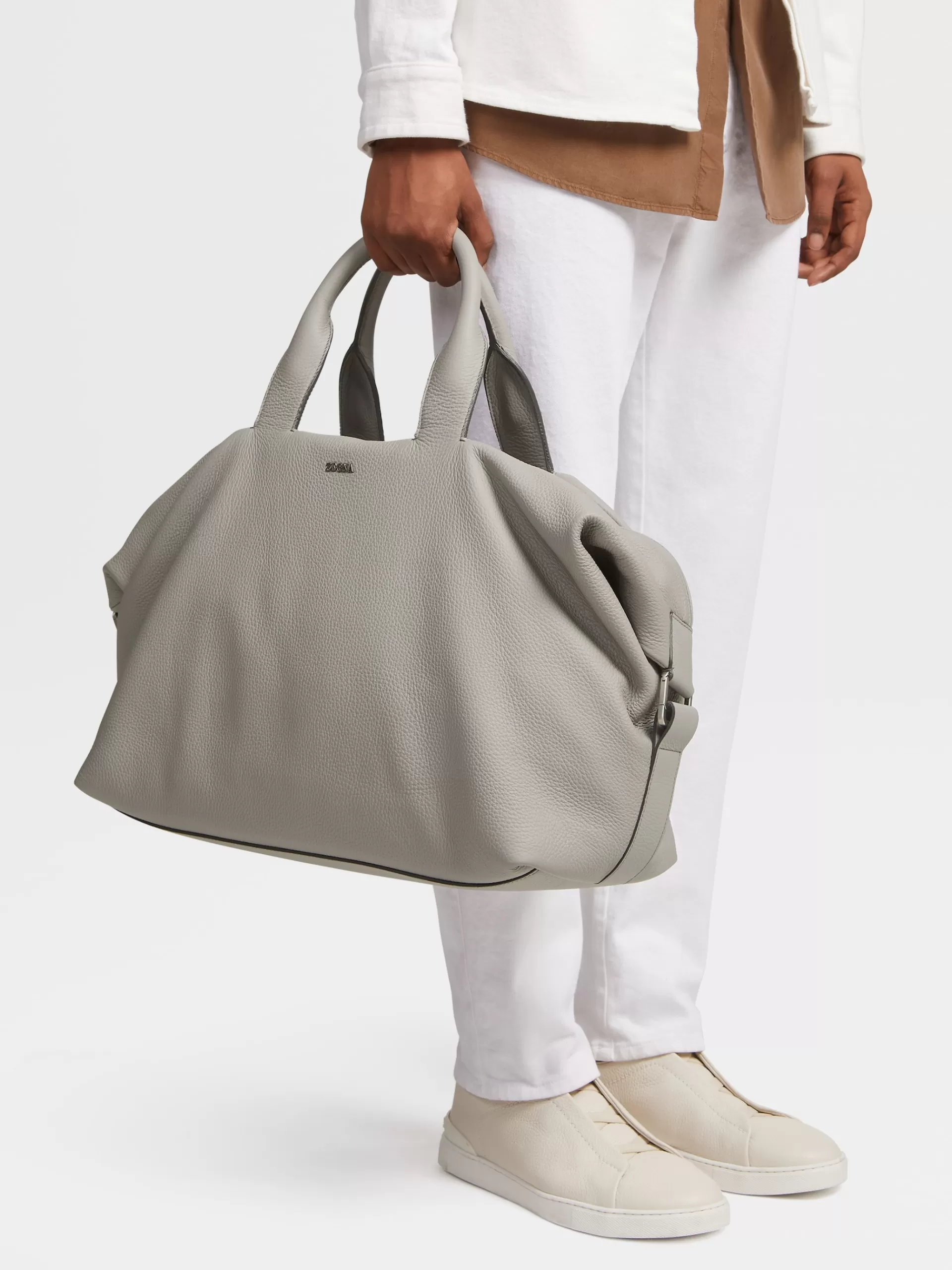 Flash Sale ZEGNA Sac De Voyage Raglan En Cuir De Cerf Gris Chine