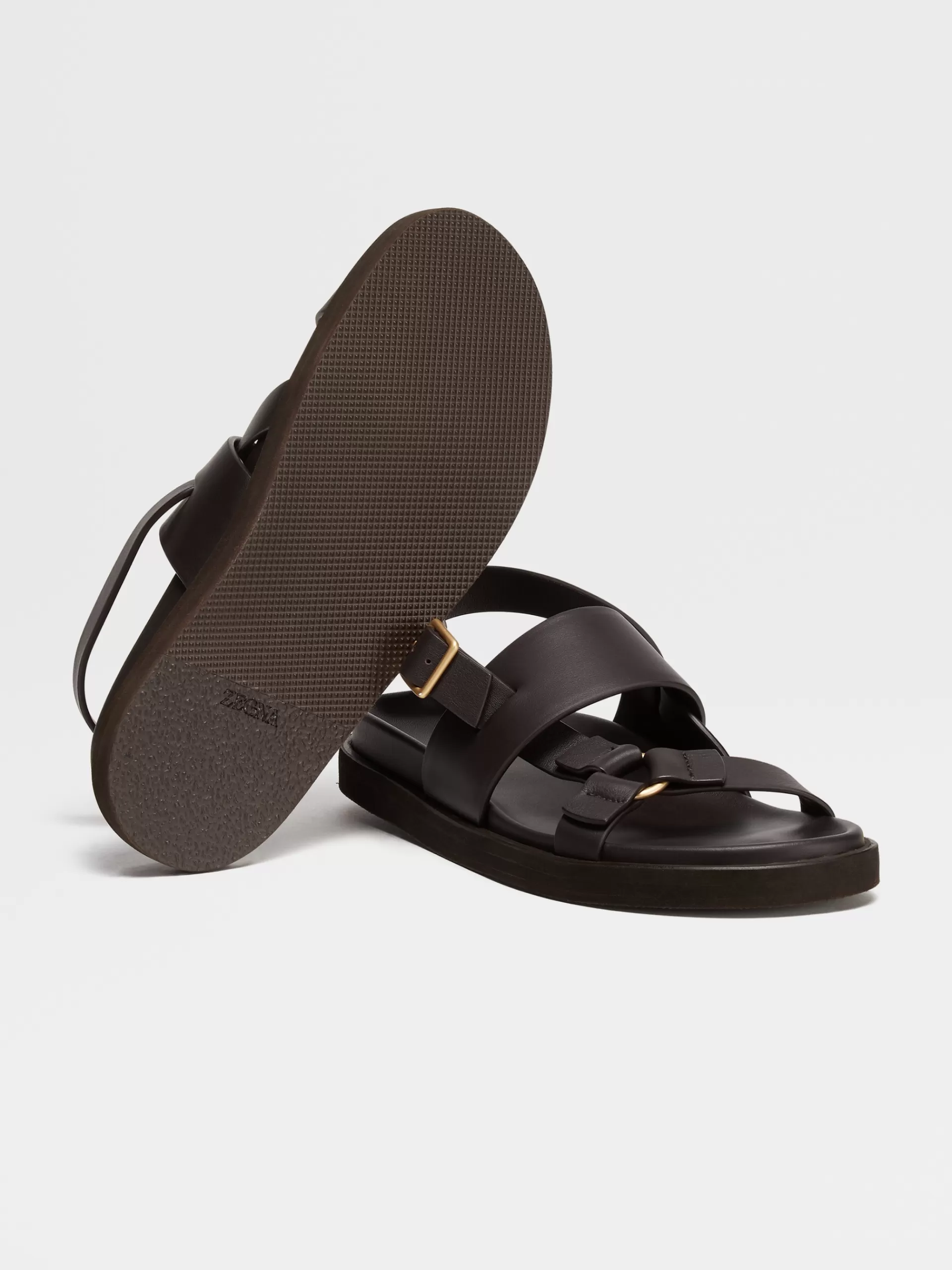 Flash Sale ZEGNA Sandales Panarea En Cuir Marron Fonce