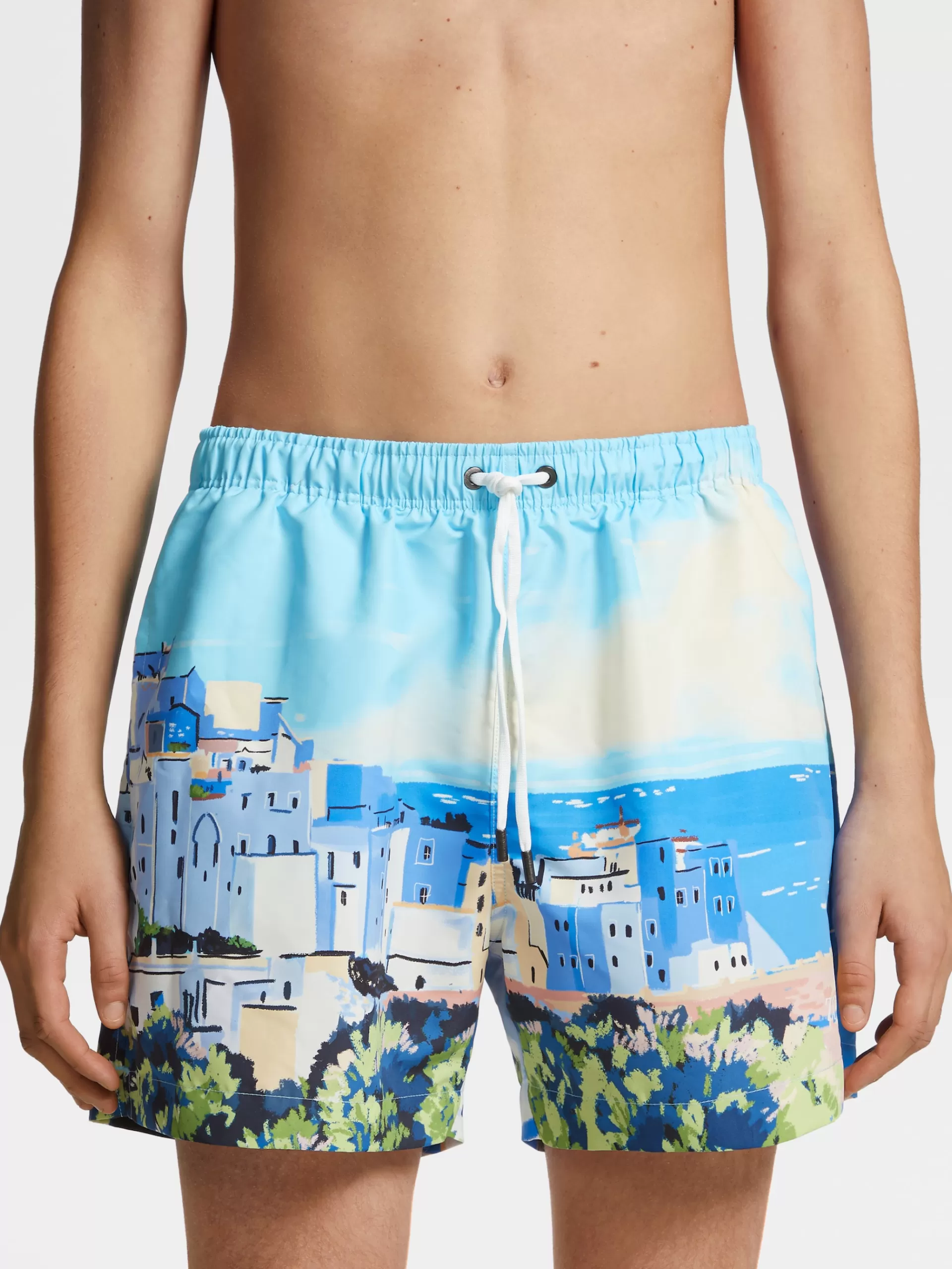 Sale ZEGNA Short De Bain Aquarelle Ostuni Bleu Clair