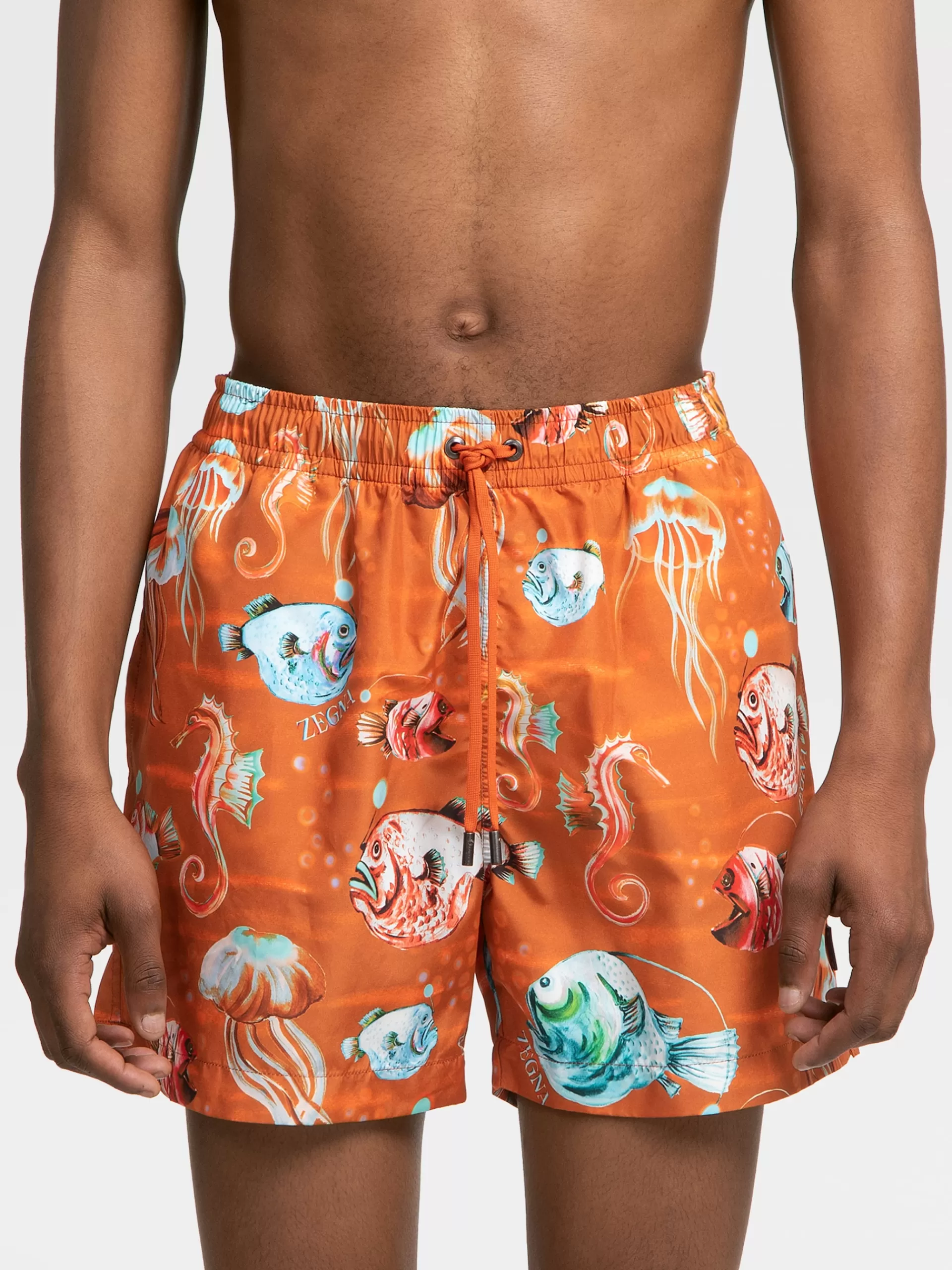 Shop ZEGNA Short De Bain En Tissu Technique Orange