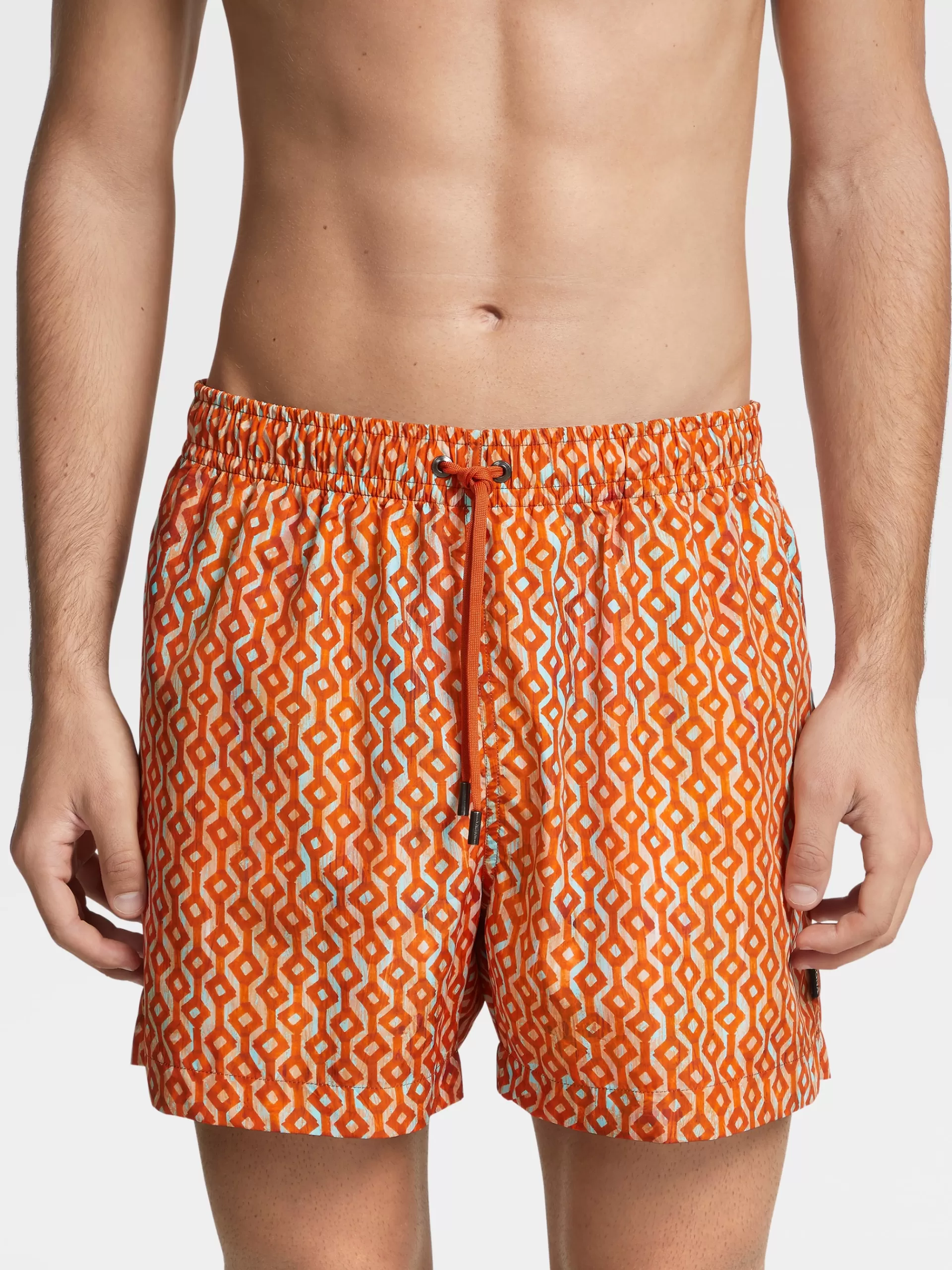 Discount ZEGNA Short De Bain En Tissu Technique Imprime Orange