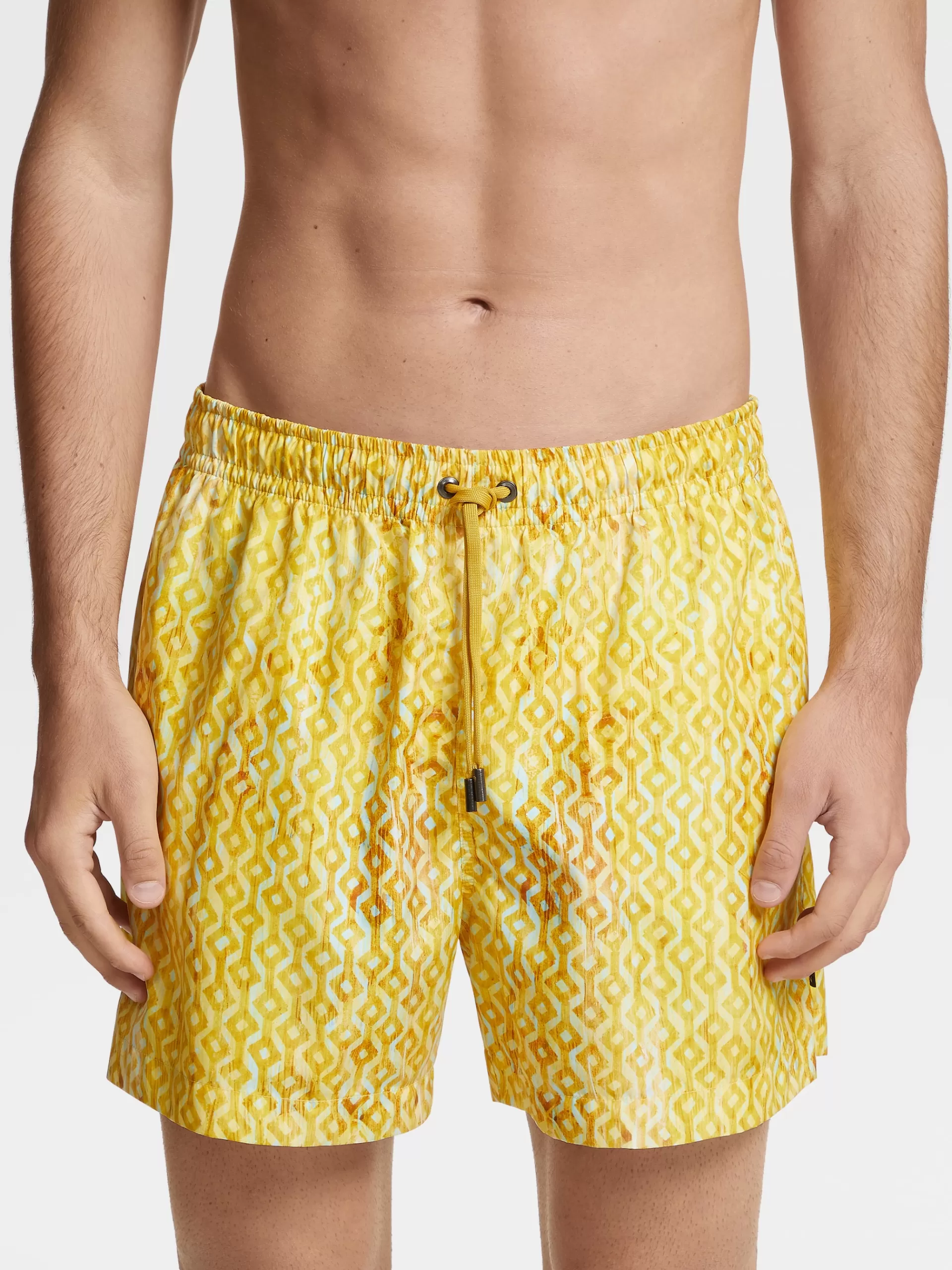 Online ZEGNA Short De Bain En Tissu Technique Imprime Jaune