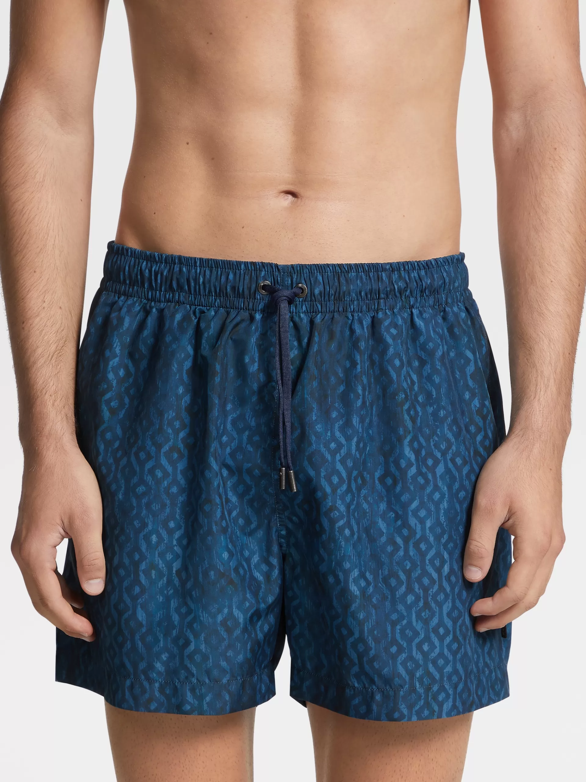 Shop ZEGNA Short De Bain Imprime En Tissu Technique Bleu Marine